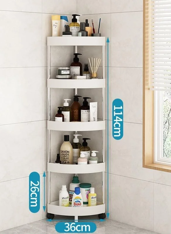 قفسه حمام هالایایا، قفسه گوشه ای، سبد نگهداری وسایل حمام، قفسه پلاستیکی، قفسه ضد زنگ آشپزخانه و حمام (سفید، 5 طبقه، مثلثی)