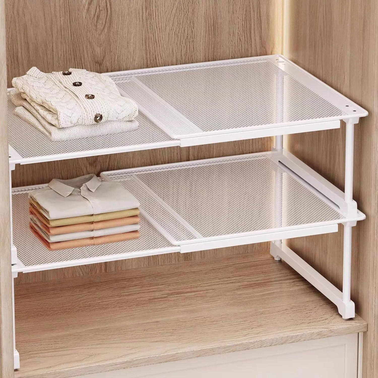 قفسه کشویی قابل تنظیم برای کمد لباس، قفسه جداکننده قابل گسترش U-HOOME، جداکننده کابینت، سازمان دهنده کفش کمد دیواری، مناسب اتاق خواب (39-65 سانتی متر/عرض 25 سانتی متر، 2 عدد)