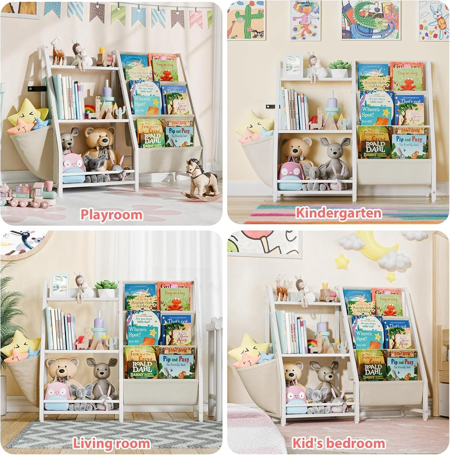 کتابخانه و قفسه اسباب بازی کودک، قفسه کتاب 3 طبقه با سازمان دهنده اسباب بازی، قفسه نمایش کتاب کودک نوپا، سازمان دهنده کتابخانه کودکان برای اتاق کودکان، کلاس های درس، اتاق خواب مهد کودک (85x30x75cm)