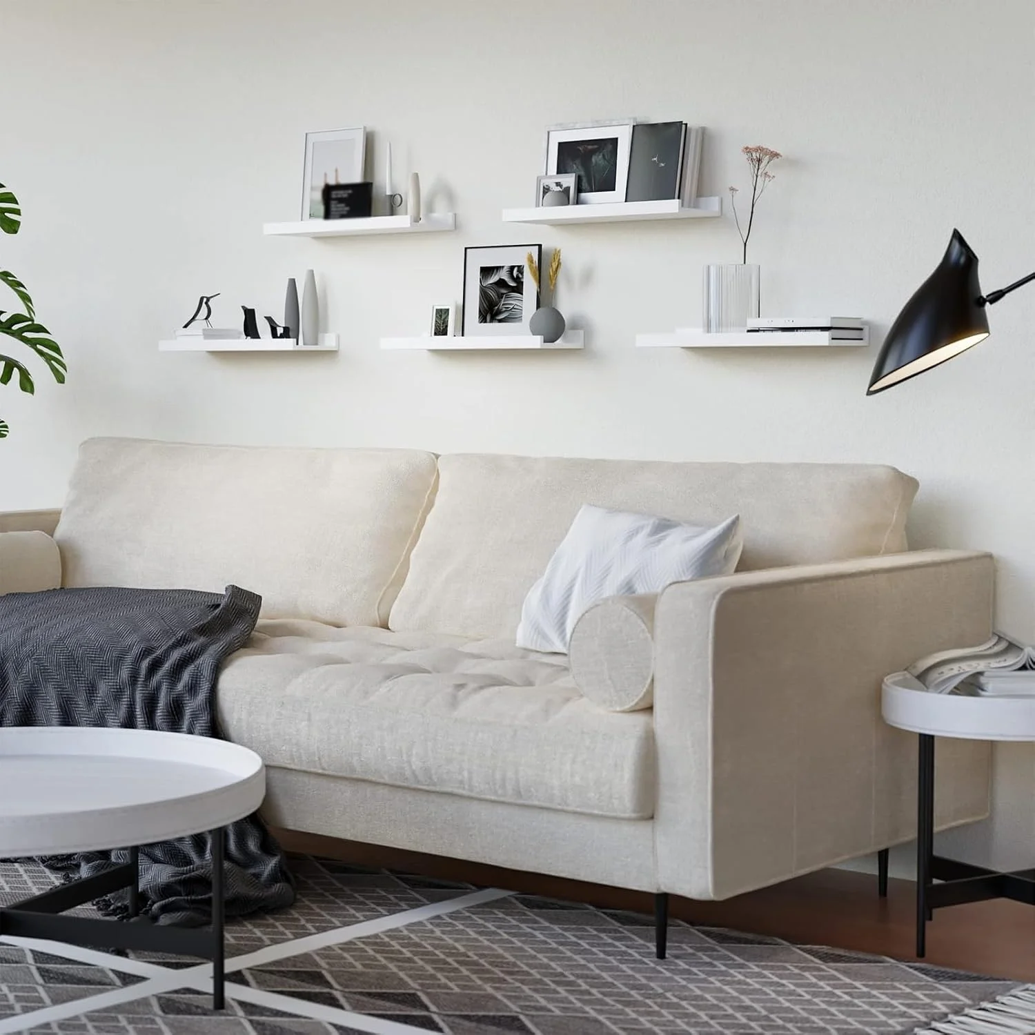 THE WHITE SHOP ست 5 تایی شلف شناور سفید، شلف دیواری برای دکور دیوار، شلف لبه دار مدرن برای نگهداری وسایل در دیوار اتاق کودک، اتاق خواب، اتاق نشیمن، حمام THE WHITE SHOP ست 5 تایی شلف شناور سفید، شلف دیواری برای دکور دیوار، شلف لبه دار مدرن برای نگهداری وسایل در دیوار اتاق کودک، اتاق خواب، اتاق نشیمن، حمام