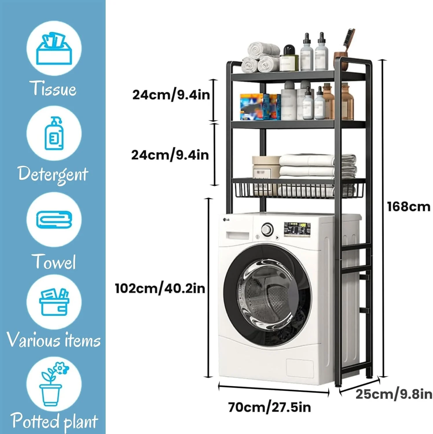 قفسه ذخیره سازی بالای ماشین لباسشویی، قفسه بزرگ سازمان دهنده و ذخیره سازی حمام، قفسه ایستاده حمام، قفسه ذخیره سازی ماشین لباسشویی، قفسه کاربردی برای حمام، دستشویی، رختشویی