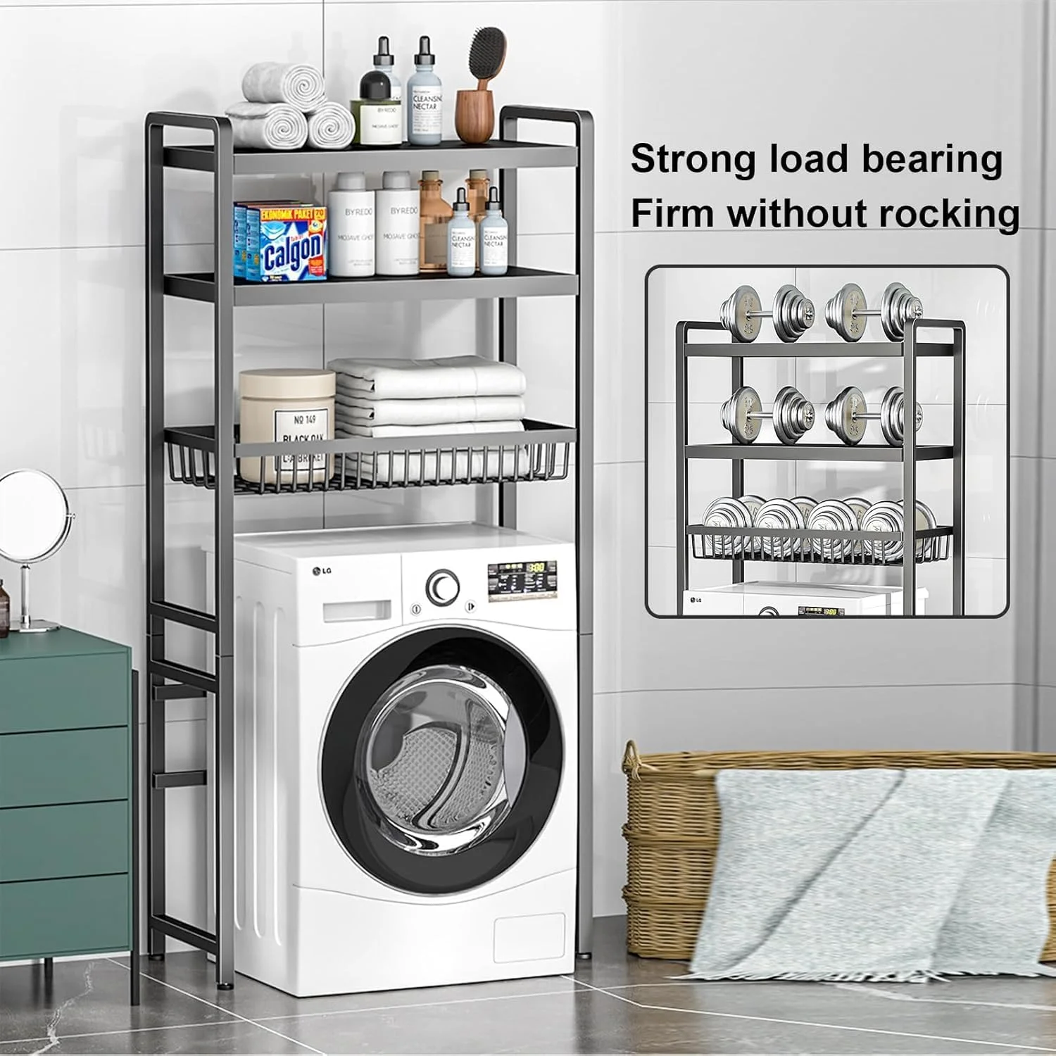 قفسه ذخیره سازی بالای ماشین لباسشویی، قفسه بزرگ سازمان دهنده و ذخیره سازی حمام، قفسه ایستاده حمام، قفسه ذخیره سازی ماشین لباسشویی، قفسه کاربردی برای حمام، دستشویی، رختشویی
