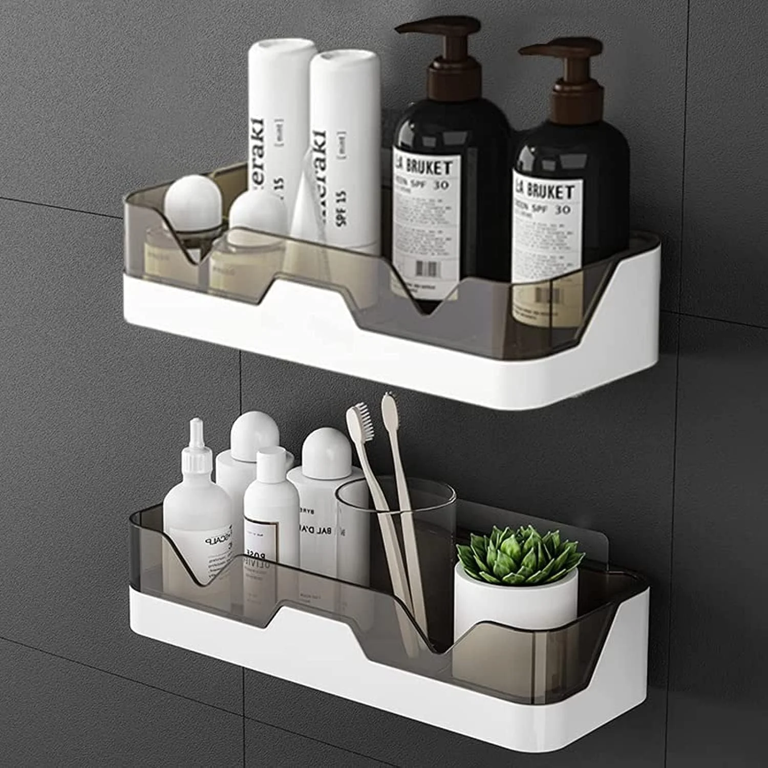 قفسه حمام چسبی BLYPHOO، قفسه دوش برای حمام 2 عددی: قفسه سازمان دهنده حمام دیواری ممتاز - سازمان دهنده دوش گوشه ای بدون سوراخ کاری - قفسه ذخیره سازی آشپزخانه ضد زنگ ارتقا یافته