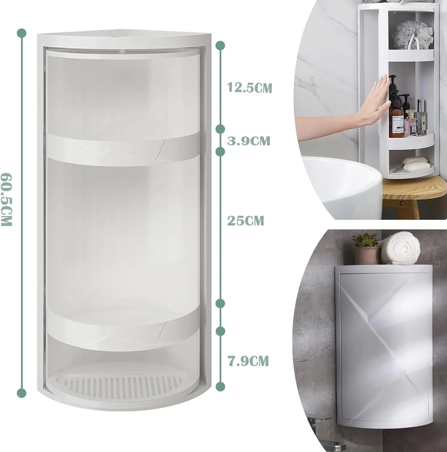 قفسه گوشه حمام، قفسه نگهداری لوازم آرایشی چرخشی 360 درجه UUHOME، کابینت قفسه نگهداری مثلثی رومیزی (3 طبقه)