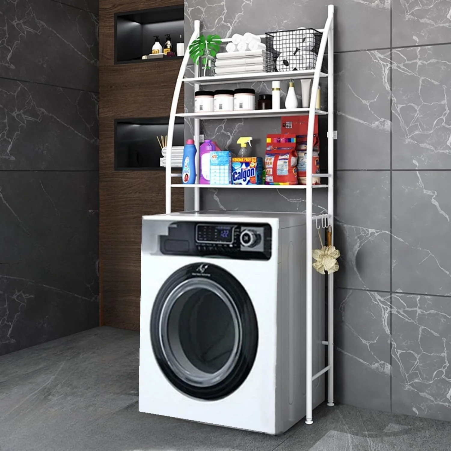 قفسه ذخیره سازی ماشین لباسشویی SKY-TOUCH، 3 طبقه، قفسه های حمام، قفسه توالت صرفه جویی در فضا، قفسه ذخیره سازی حمام با نصب آسان بدون نیاز به سوراخ کاری