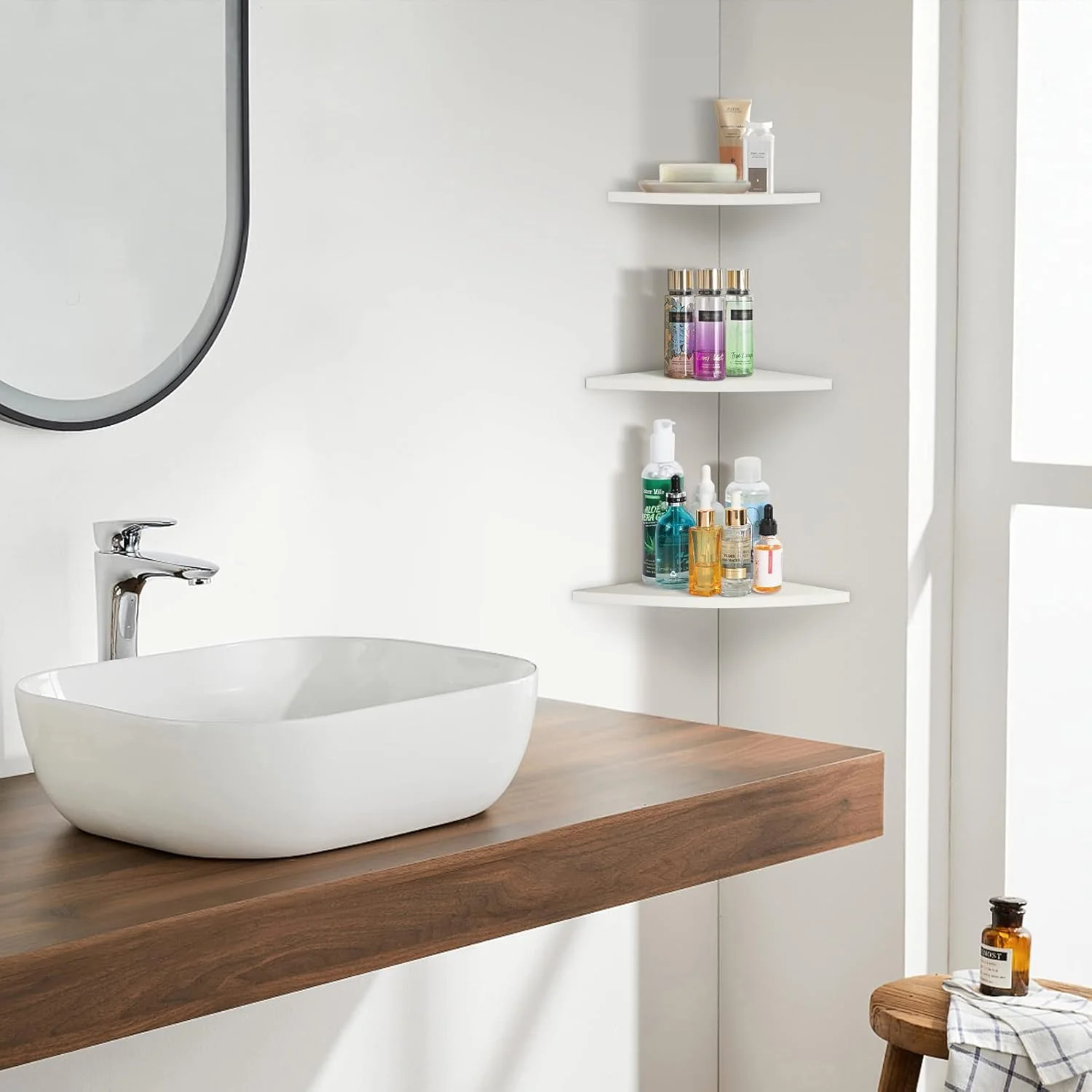 شلف کنج شناور 3 طبقه Cryfokt، شلف های کنج دیواری PVC سفید، شلف های نمایشگر ذخیره سازی دیواری، شلف دیواری کنج با طراحی مدرن برای دکوراسیون منزل و دفتر کار شلف کنج شناور 3 طبقه Cryfokt، شلف های کنج دیواری PVC سفید، شلف های نمایشگر ذخیره سازی دیواری، شلف دیواری کنج با طراحی مدرن برای دکوراسیون منزل و دفتر کار