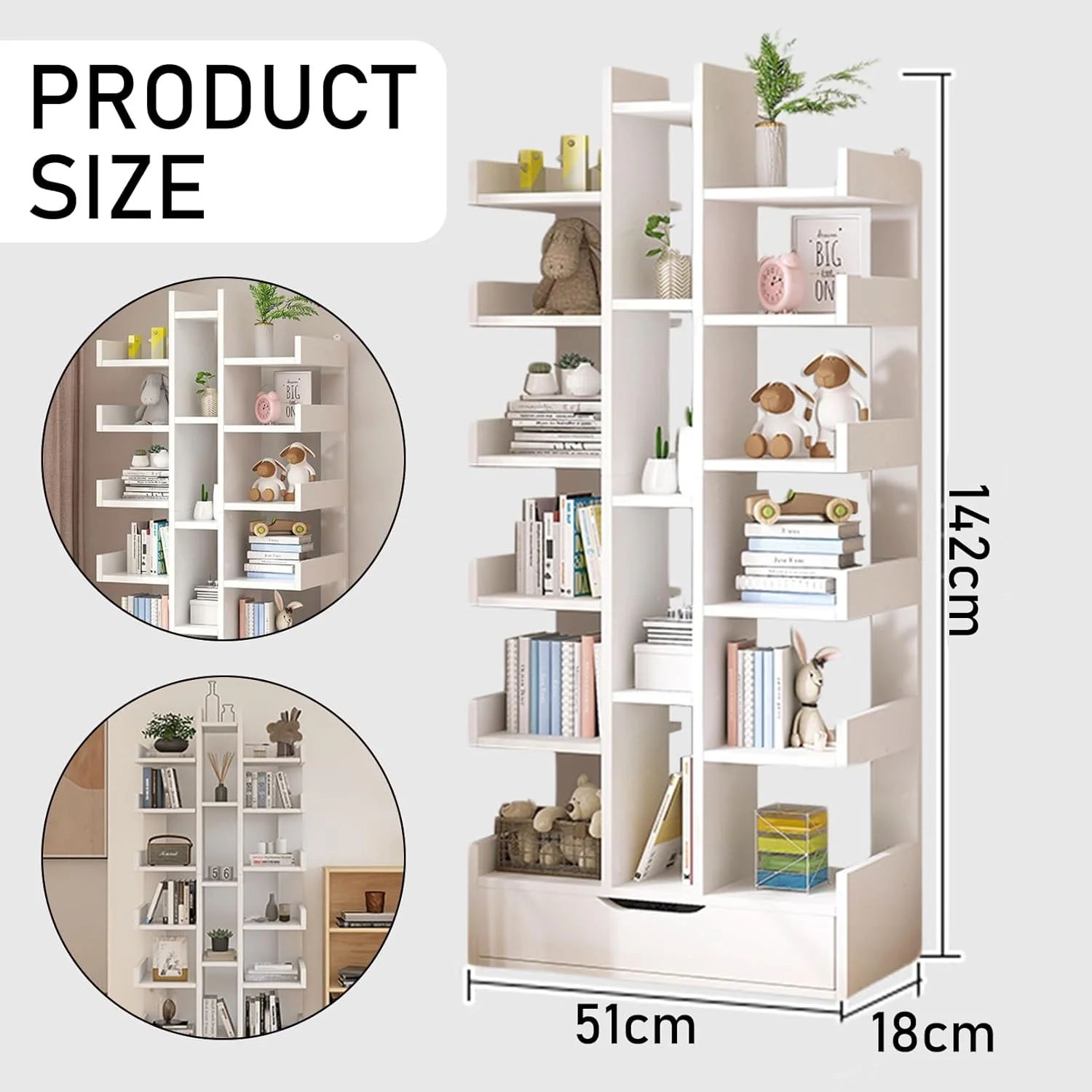 کتابخانه چند لایه sooyinpaint، کتابخانه ایستاده 15 طبقه، کابینت سازمان دهنده ذخیره سازی نمایشگر بلند با کشو، قفسه ذخیره سازی کتابخانه تکیه داده شده به دیوار، اتاق نشیمن (سفید)