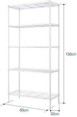 هومارکت قفسه 5 طبقه، واحد ذخیره سازی قفسه بندی، سازمان دهنده فلزی، قفسه سیمی، پایه آشپزخانه فولاد کربنی، قفسه ذخیره سازی، واحدهای قفسه ایستاده (سفید 5 طبقه)