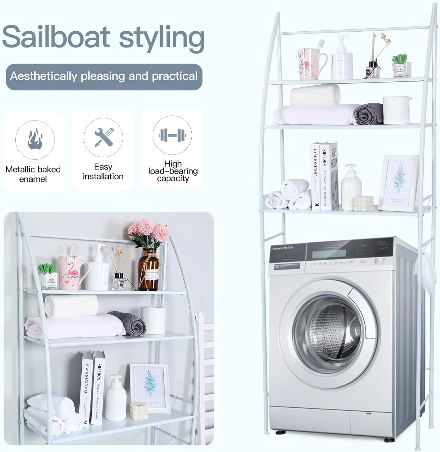 قفسه ذخیره سازی ماشین لباسشویی SKY-TOUCH، 3 طبقه، قفسه های حمام، قفسه توالت صرفه جویی در فضا، قفسه ذخیره سازی حمام با مونتاژ آسان بدون نیاز به سوراخ کاری، سفید، 25x65x166 سانتی متر قفسه ذخیره سازی ماشین لباسشویی SKY-TOUCH، 3 طبقه، قفسه های حمام، قفسه توالت صرفه جویی در فضا، قفسه ذخیره سازی حمام با مونتاژ آسان بدون نیاز به سوراخ کاری، سفید، 25x65x166 سانتی متر
