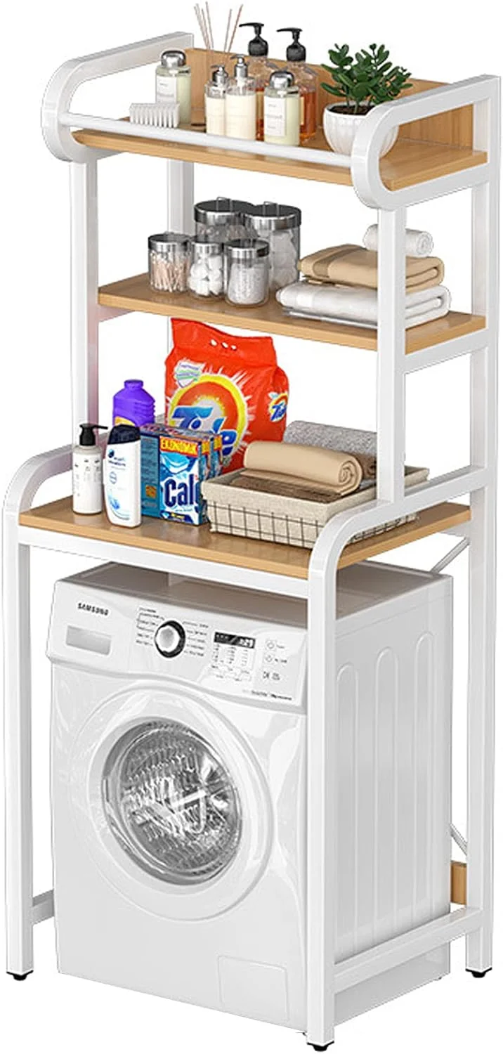 قفسه ذخیره سازی بالای ماشین لباسشویی DAYONG، سازمان دهنده لباسشویی 3 طبقه با قفسه، قفسه اتاق حمام، واحدهای قفسه بندی قفسه خشک کن لباس برای اتاق لباسشویی، بالکن، حمام (سفید)
