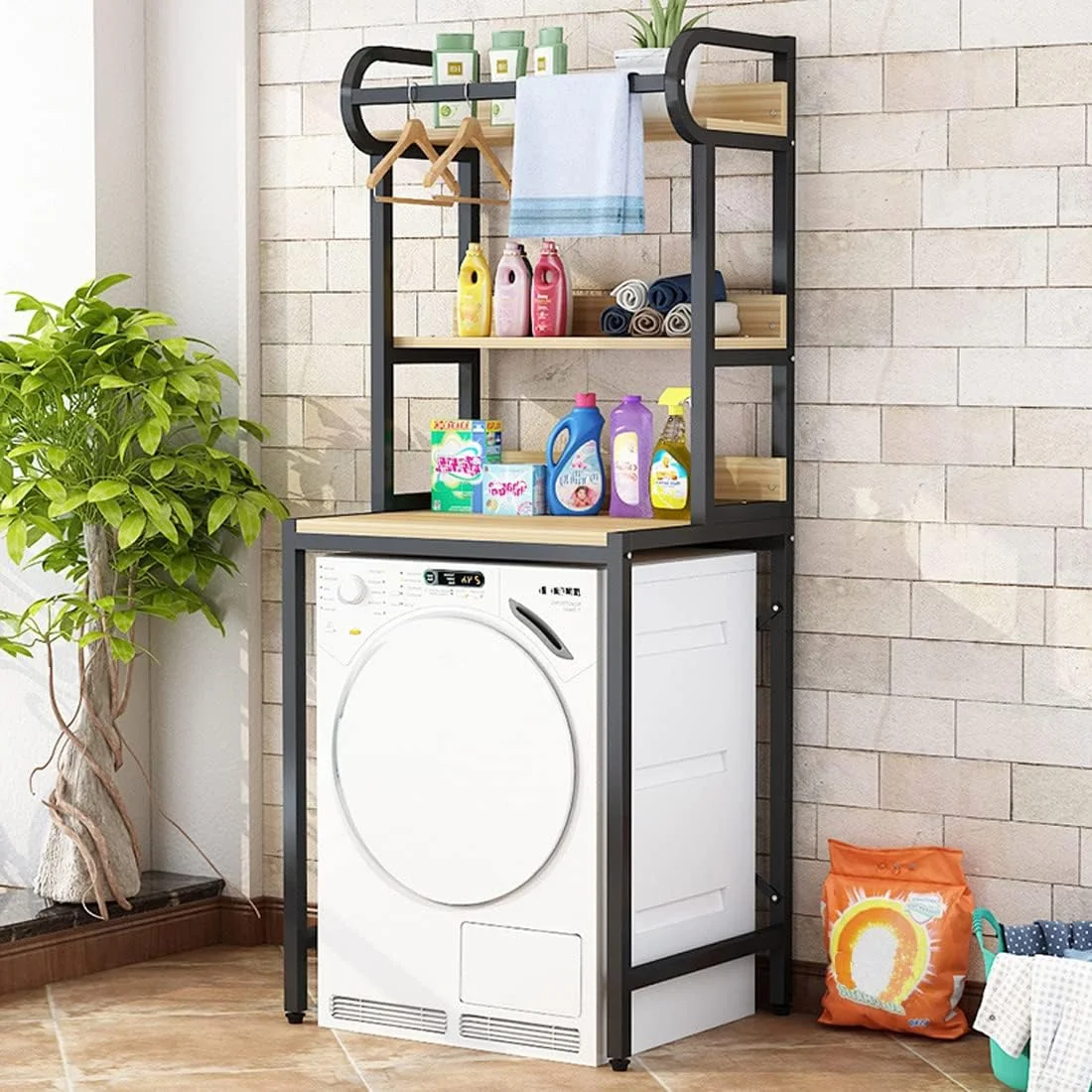 قفسه ماشین لباسشویی سه طبقه Belvery، قفسه های ذخیره سازی اتاق رختشویی، پایه گوشه حمام، سازمان دهنده ذخیره سازی خانگی، صرفه جویی در فضا، مشکی