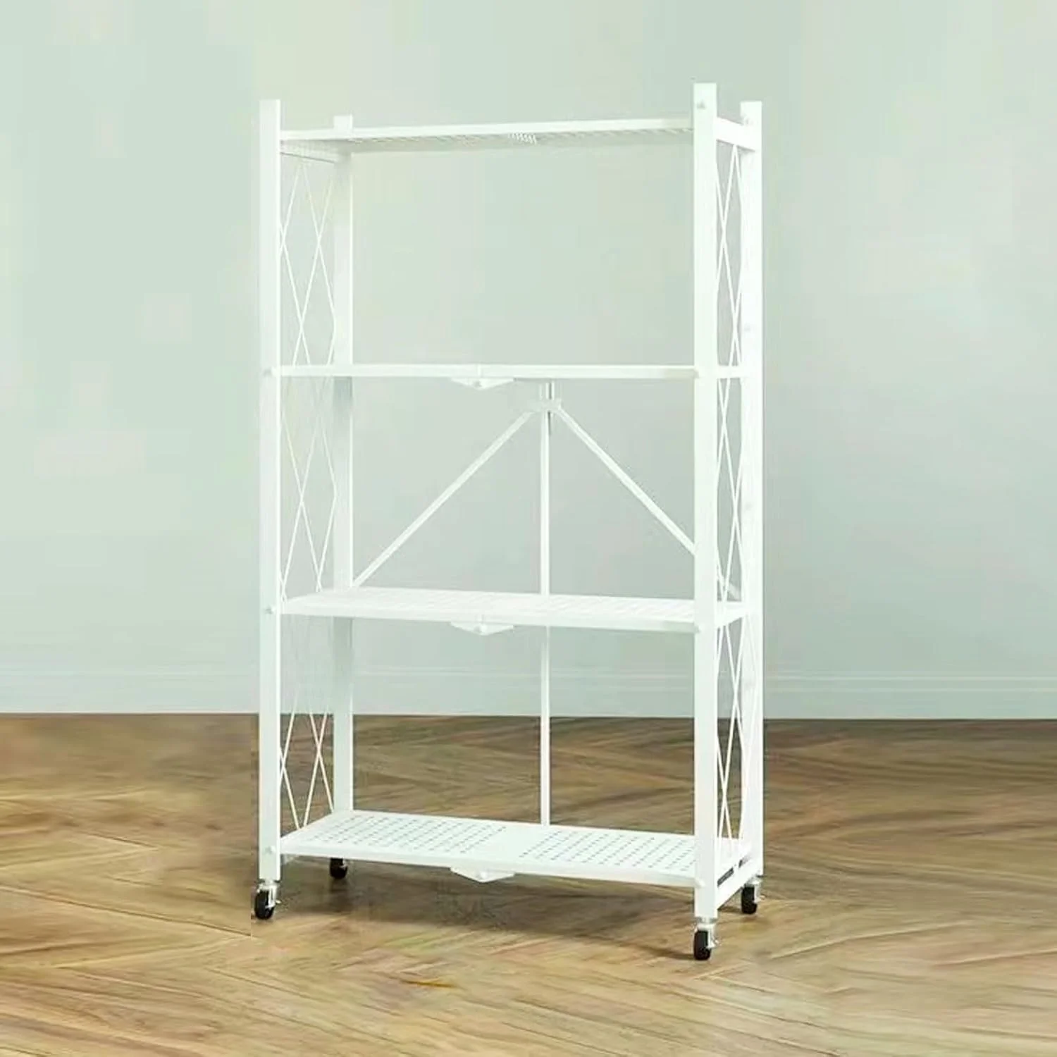 قفسه تاشو 4 طبقه MEISHIDA، قفسه های فلزی ایستاده چند منظوره با چرخ، ایده آل برای اتاق نشیمن، اتاق خواب، گاراژ، آشپزخانه (سفید) قفسه تاشو 4 طبقه MEISHIDA، قفسه های فلزی ایستاده چند منظوره با چرخ، ایده آل برای اتاق نشیمن، اتاق خواب، گاراژ، آشپزخانه (سفید)