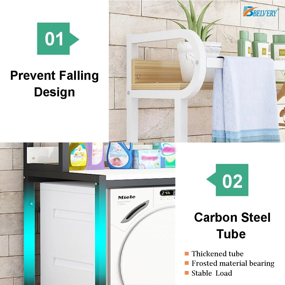 قفسه ماشین لباسشویی سه طبقه Belvery، قفسه های ذخیره سازی اتاق رختشویی، پایه گوشه حمام، سازمان دهنده ذخیره سازی خانگی، صرفه جویی در فضا، مشکی