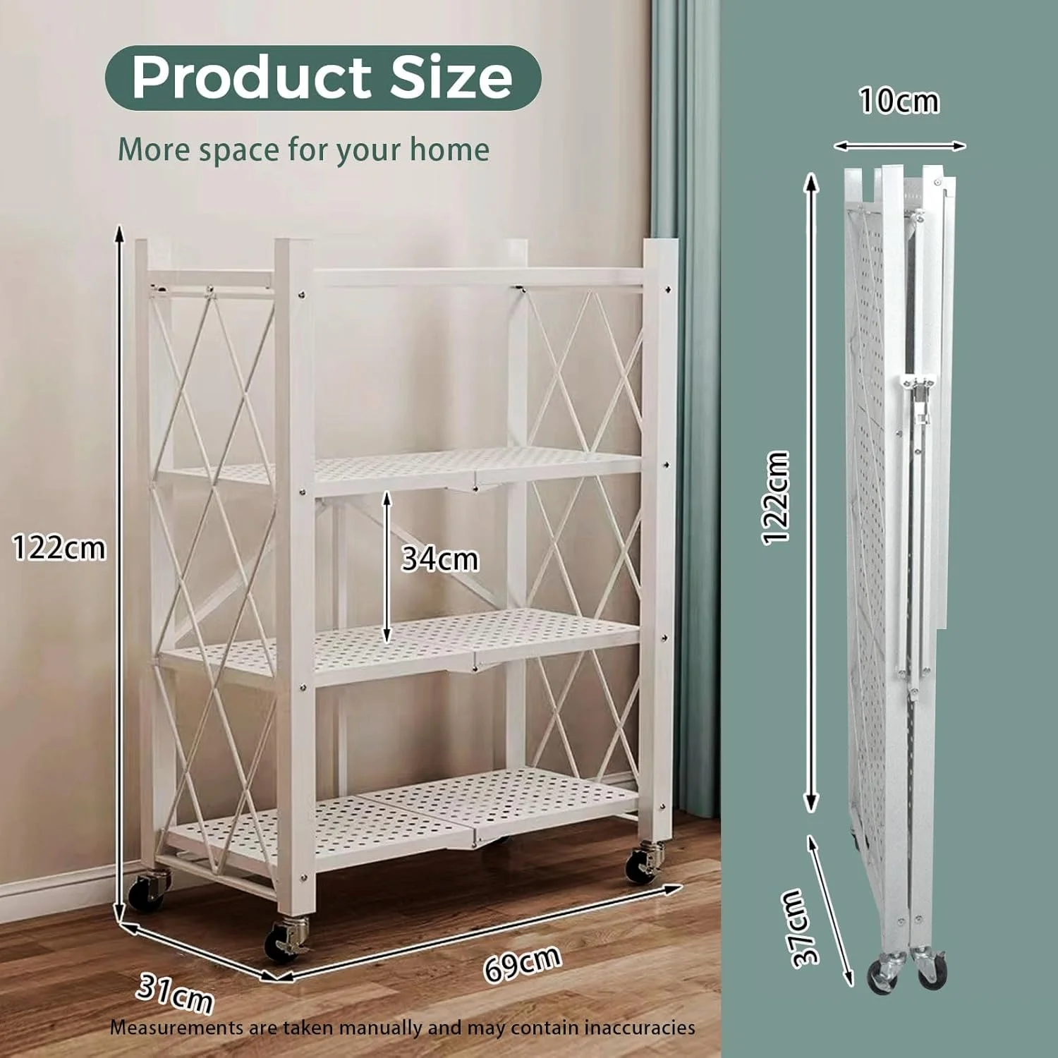 قفسه تاشو 4 طبقه MEISHIDA، قفسه های فلزی ایستاده چند منظوره با چرخ، ایده آل برای اتاق نشیمن، اتاق خواب، گاراژ، آشپزخانه (سفید) قفسه تاشو 4 طبقه MEISHIDA، قفسه های فلزی ایستاده چند منظوره با چرخ، ایده آل برای اتاق نشیمن، اتاق خواب، گاراژ، آشپزخانه (سفید)