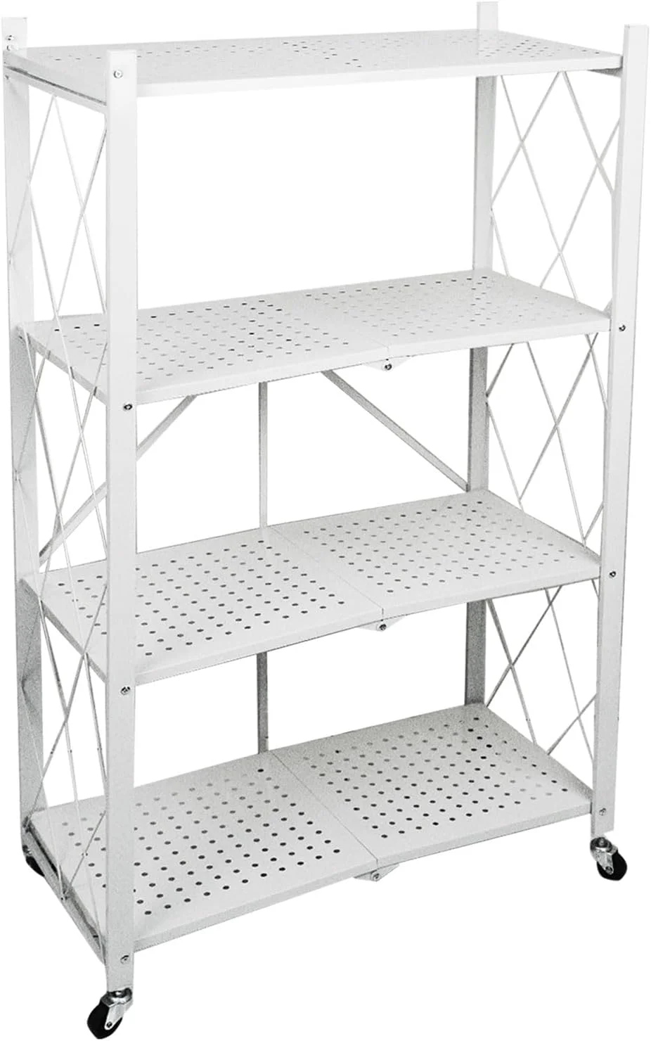 قفسه تاشو 4 طبقه MEISHIDA، قفسه های فلزی ایستاده چند منظوره با چرخ، ایده آل برای اتاق نشیمن، اتاق خواب، گاراژ، آشپزخانه (سفید) قفسه تاشو 4 طبقه MEISHIDA، قفسه های فلزی ایستاده چند منظوره با چرخ، ایده آل برای اتاق نشیمن، اتاق خواب، گاراژ، آشپزخانه (سفید)