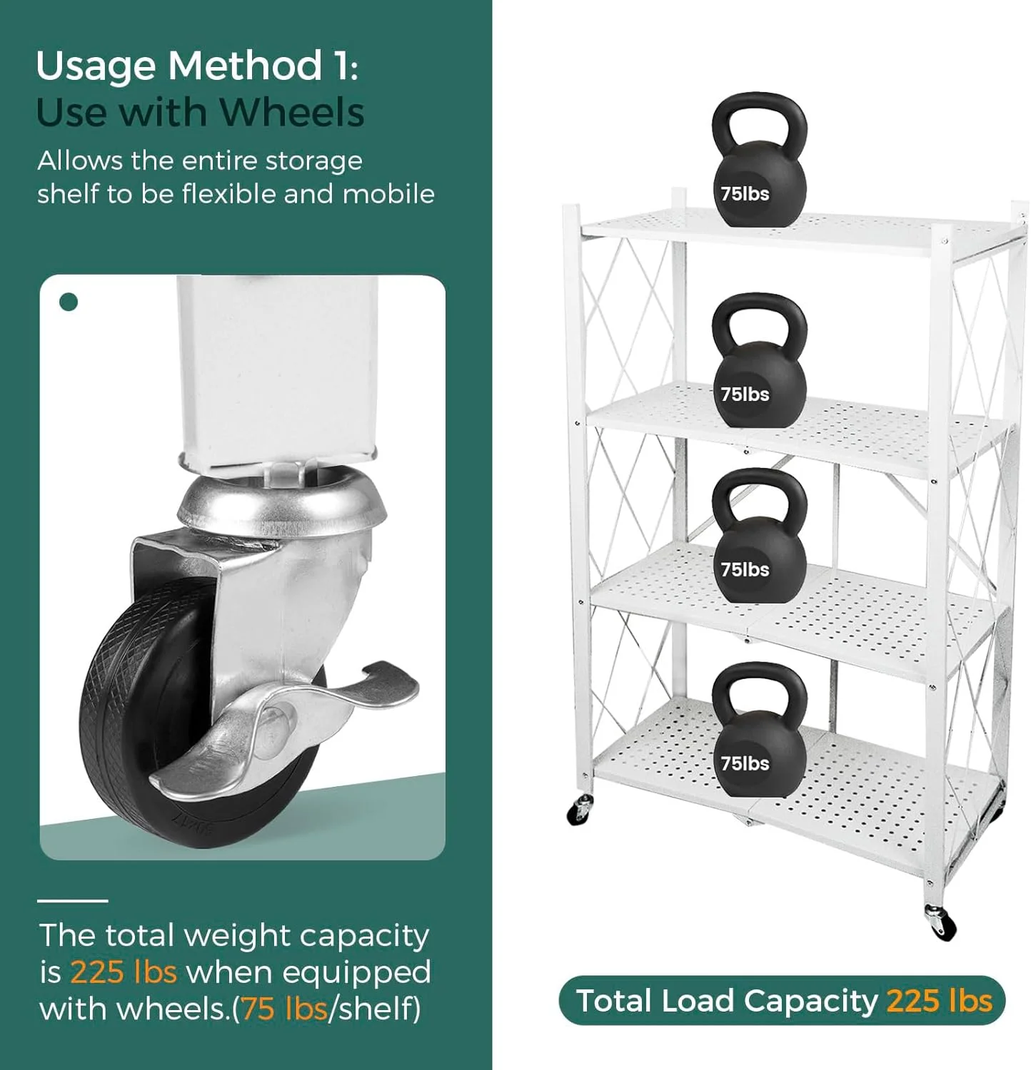 قفسه تاشو 4 طبقه MEISHIDA، قفسه های فلزی ایستاده چند منظوره با چرخ، ایده آل برای اتاق نشیمن، اتاق خواب، گاراژ، آشپزخانه (سفید) قفسه تاشو 4 طبقه MEISHIDA، قفسه های فلزی ایستاده چند منظوره با چرخ، ایده آل برای اتاق نشیمن، اتاق خواب، گاراژ، آشپزخانه (سفید)