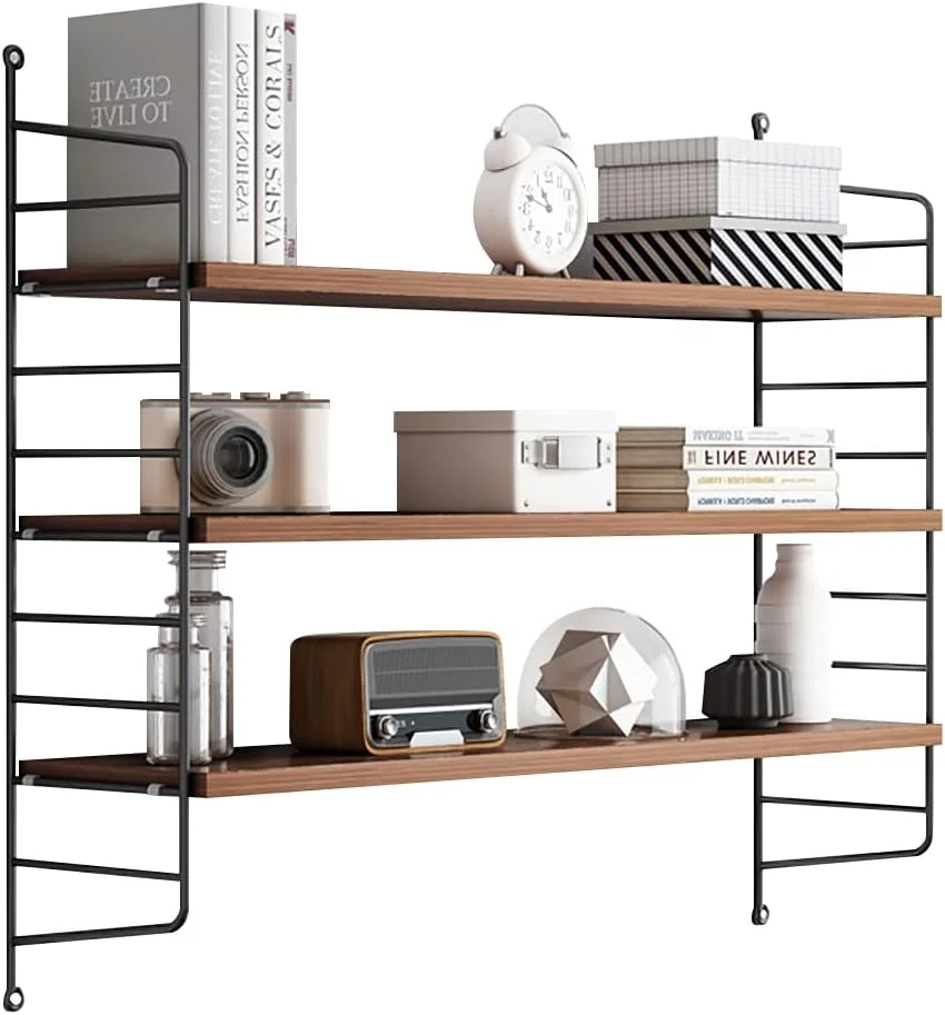 شلف دیواری شناور Cestbella، قفسه کتاب چوبی 3 طبقه به سبک صنعتی، تخته ذخیره سازی شناور، قفسه آویز دیواری برای اتاق نشیمن، اتاق خواب، آشپزخانه، حمام 60x20x75 سانتی متر