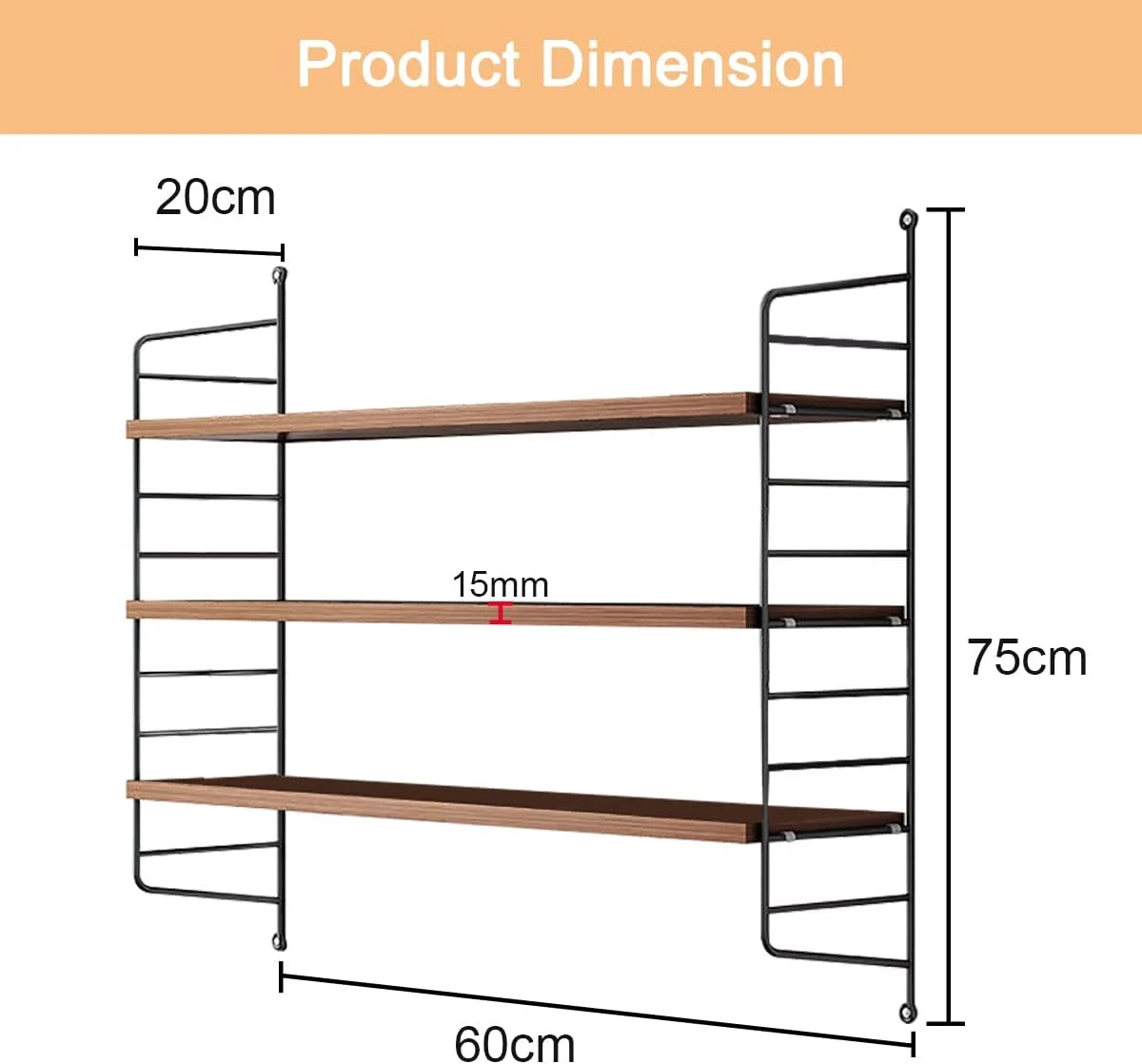 شلف دیواری شناور Cestbella، قفسه کتاب چوبی 3 طبقه به سبک صنعتی، تخته ذخیره سازی شناور، قفسه آویز دیواری برای اتاق نشیمن، اتاق خواب، آشپزخانه، حمام 60x20x75 سانتی متر