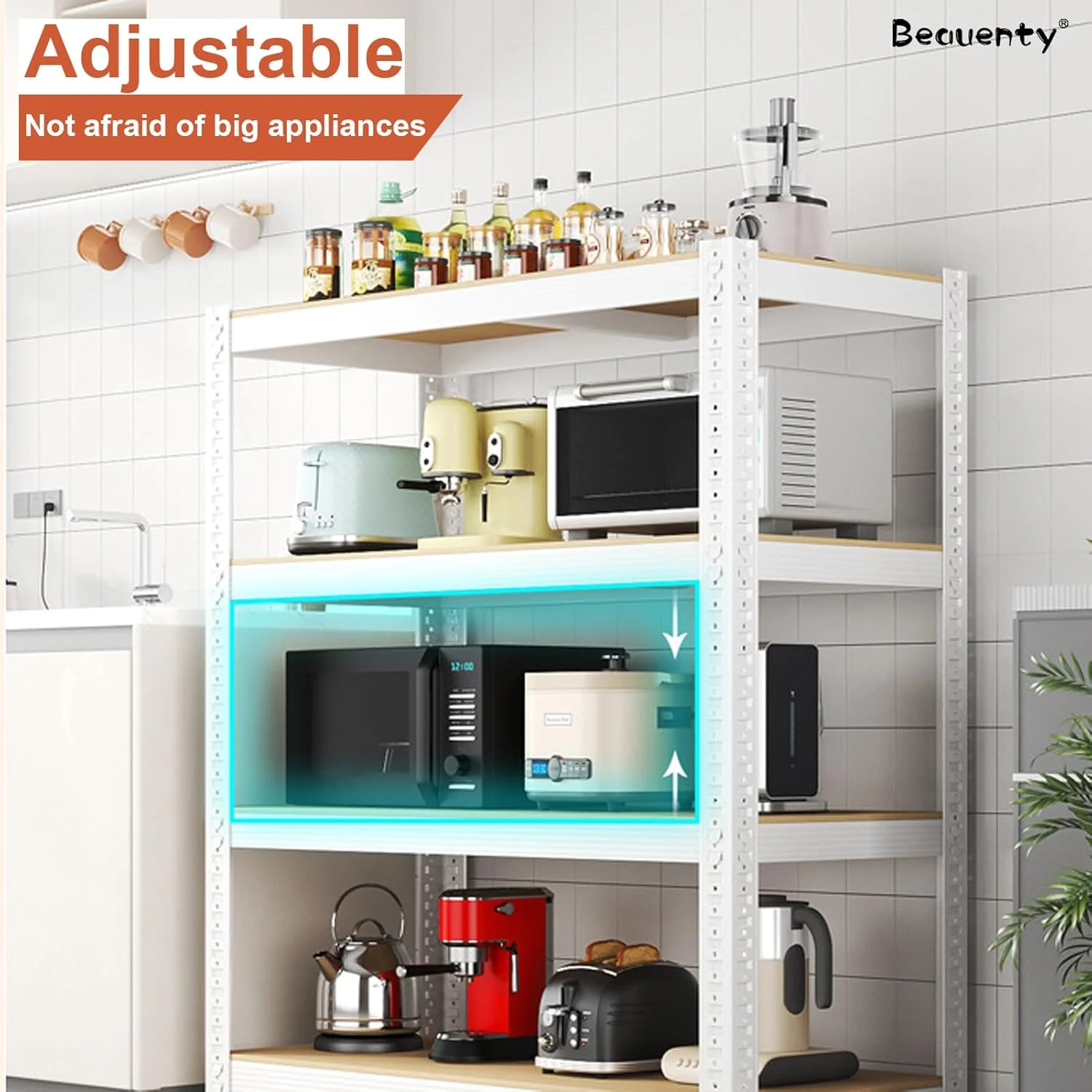 قفسه های ذخیره سازی 4 طبقه Beauenty، قفسه های فلزی، کابینت آشپزخانه با ارتفاع قابل تنظیم، قفسه ایستاده چند منظوره برای اتاق نشیمن، اتاق خواب، آشپزخانه، انبار (مشکی، 4 طبقه)