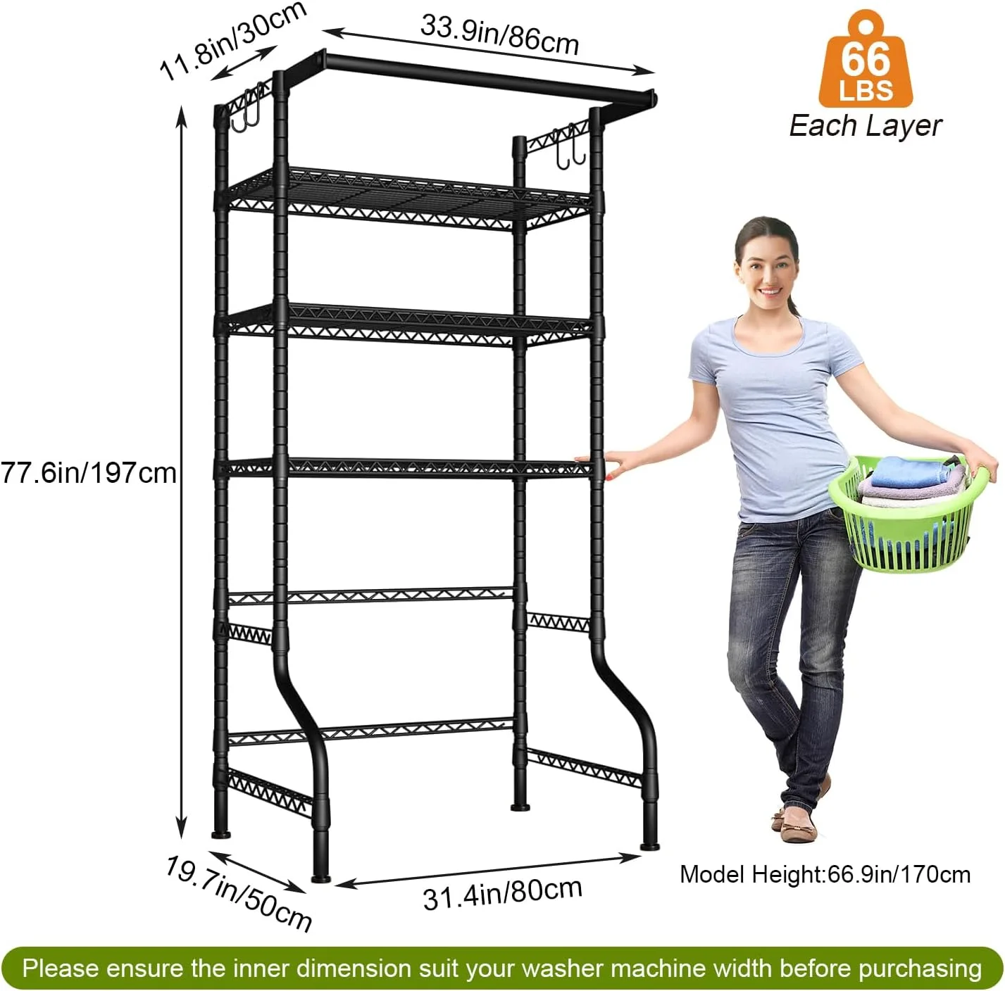 قفسه ذخیره سازی بالای ماشین لباسشویی و خشک کن Forthcan، قفسه ایستاده 3 طبقه سازمان دهنده اتاق لباسشویی، قفسه صرفه جویی در فضای ذخیره سازی حمام با میله خشک کن لباس، 33.9 اینچ عرض × 19.7 اینچ عمق × 77.6 اینچ ارتفاع (مشکی، بزرگ) قفسه ذخیره سازی بالای ماشین لباسشویی و خشک کن Forthcan، قفسه ایستاده 3 طبقه سازمان دهنده اتاق لباسشویی، قفسه صرفه جویی در فضای ذخیره سازی حمام با میله خشک کن لباس، 33.9 اینچ عرض × 19.7 اینچ عمق × 77.6 اینچ ارتفاع (مشکی، بزرگ)