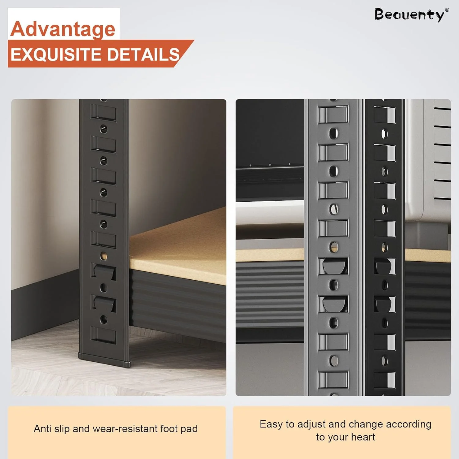 قفسه های ذخیره سازی 4 طبقه Beauenty، قفسه های فلزی، کابینت آشپزخانه با ارتفاع قابل تنظیم، قفسه ایستاده چند منظوره برای اتاق نشیمن، اتاق خواب، آشپزخانه، انبار (مشکی، 4 طبقه)