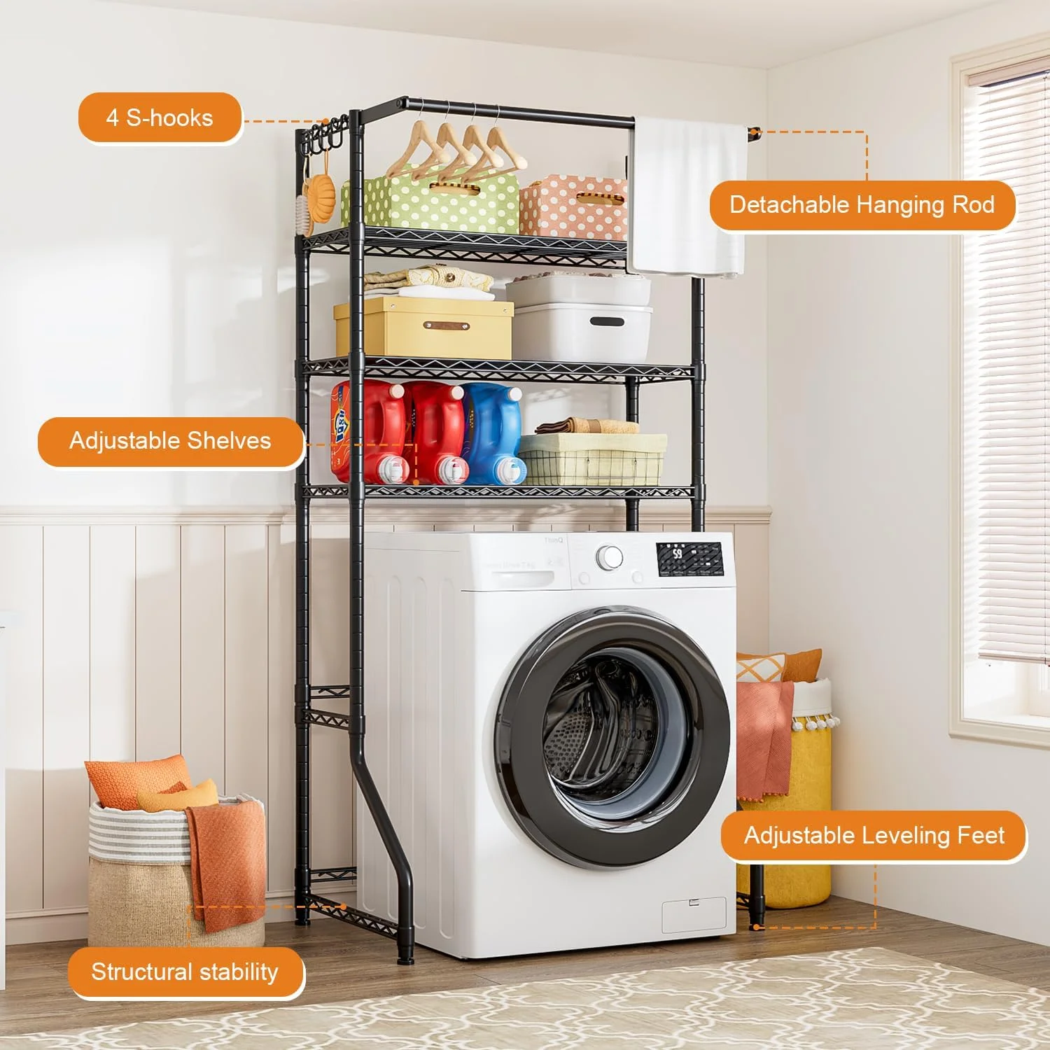 قفسه ذخیره سازی بالای ماشین لباسشویی و خشک کن Forthcan، قفسه ایستاده 3 طبقه سازمان دهنده اتاق لباسشویی، قفسه صرفه جویی در فضای ذخیره سازی حمام با میله خشک کن لباس، 33.9 اینچ عرض × 19.7 اینچ عمق × 77.6 اینچ ارتفاع (مشکی، بزرگ) قفسه ذخیره سازی بالای ماشین لباسشویی و خشک کن Forthcan، قفسه ایستاده 3 طبقه سازمان دهنده اتاق لباسشویی، قفسه صرفه جویی در فضای ذخیره سازی حمام با میله خشک کن لباس، 33.9 اینچ عرض × 19.7 اینچ عمق × 77.6 اینچ ارتفاع (مشکی، بزرگ)