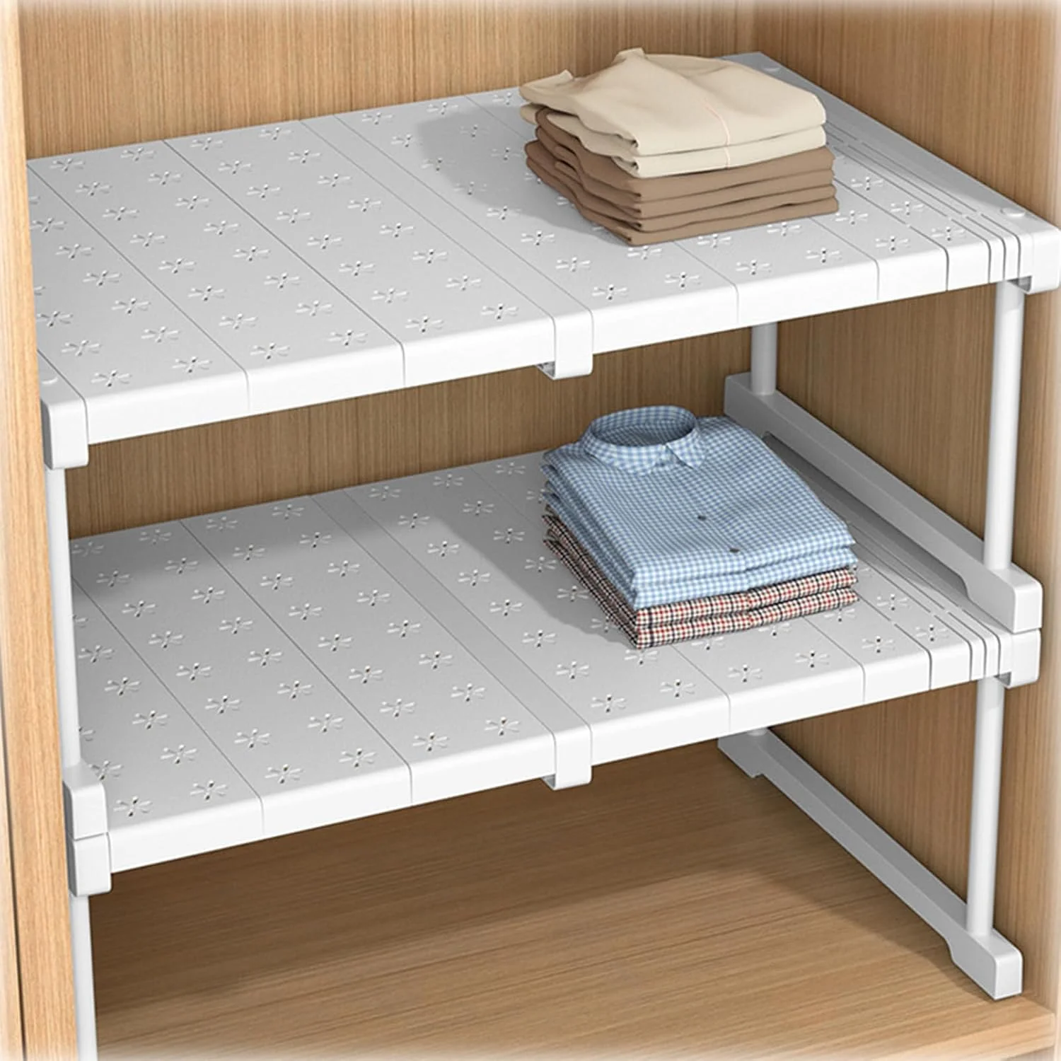 2 بسته قفسه های سازمان دهنده کمد کابینت قابل گسترش، سازمان دهنده قفسه کمد قابل انباشت، سازمان دهنده ذخیره سازی لباس برای کمد لباس، سازمان دهنده ذخیره سازی روی میز برای آشپزخانه حمام (XL(87-108CM))