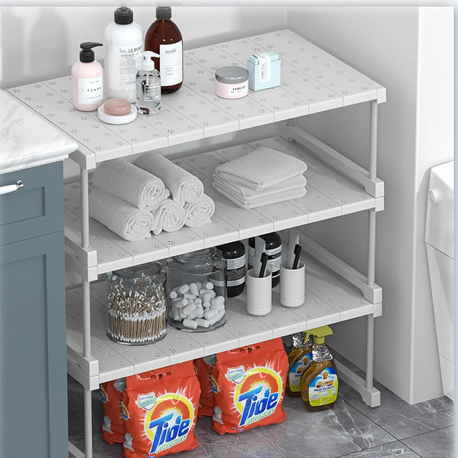 2 بسته قفسه های سازمان دهنده کمد کابینت قابل گسترش، سازمان دهنده قفسه کمد قابل انباشت، سازمان دهنده ذخیره سازی لباس برای کمد لباس، سازمان دهنده ذخیره سازی روی میز برای آشپزخانه حمام (XL(87-108CM))