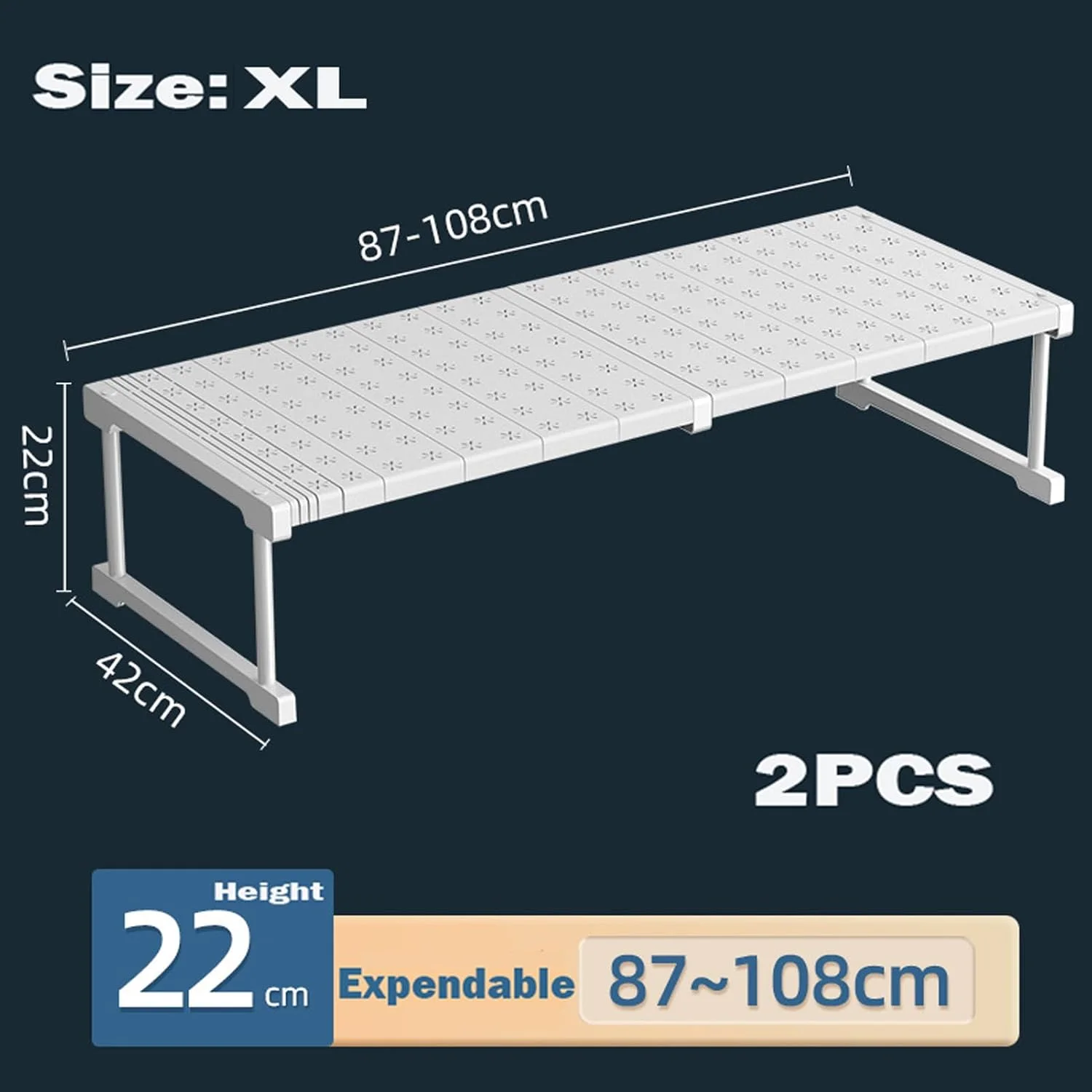 2 بسته قفسه های سازمان دهنده کمد کابینت قابل گسترش، سازمان دهنده قفسه کمد قابل انباشت، سازمان دهنده ذخیره سازی لباس برای کمد لباس، سازمان دهنده ذخیره سازی روی میز برای آشپزخانه حمام (XL(87-108CM))
