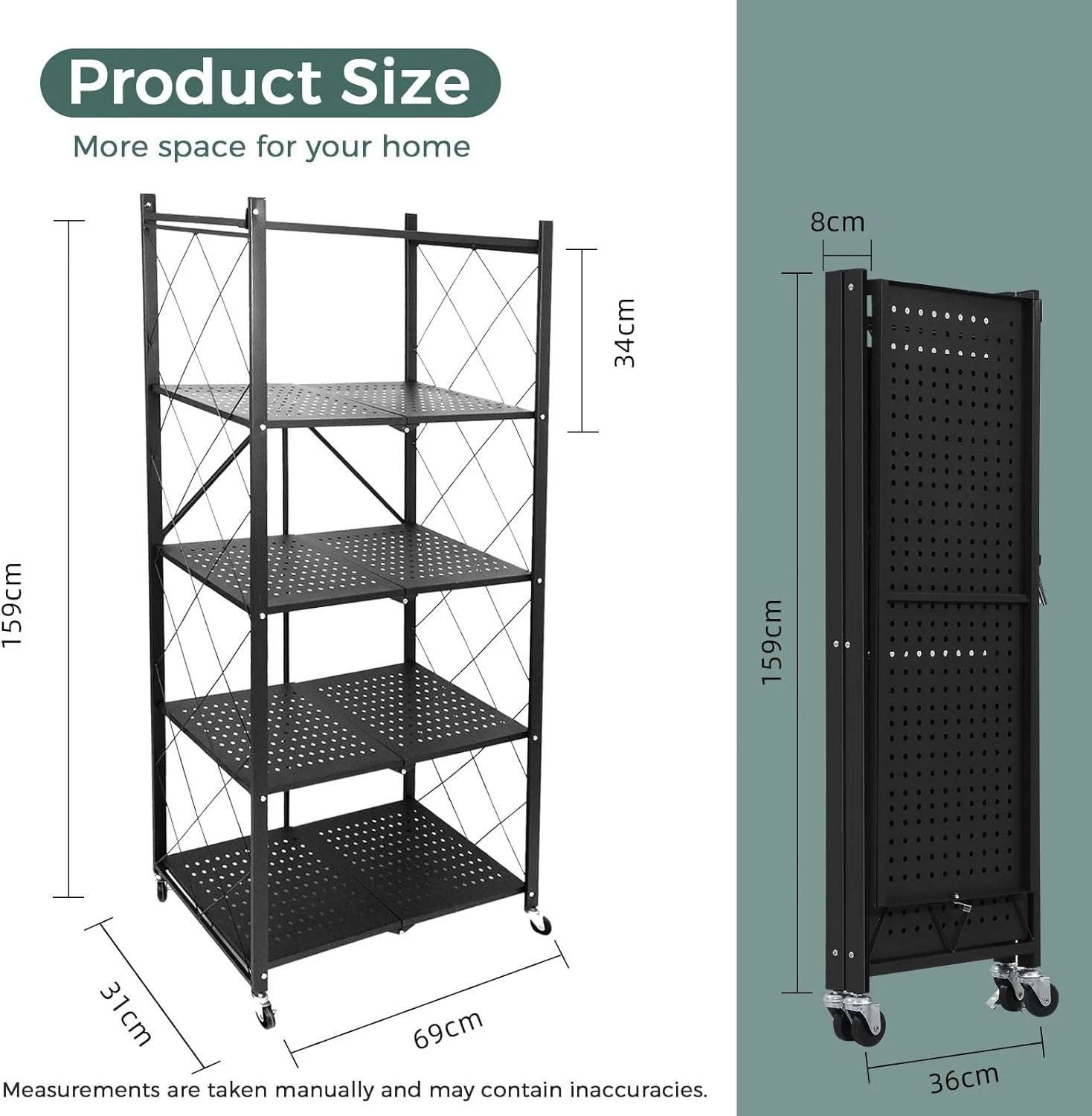 قفسه تاشو 5 طبقه MEISHIDA با چرخ، قفسه فلزی تاشو برای سازماندهی و صرفه جویی در فضای خانه، آشپزخانه، دفتر، بدون نیاز به ابزار (مشکی) قفسه تاشو 5 طبقه MEISHIDA با چرخ، قفسه فلزی تاشو برای سازماندهی و صرفه جویی در فضای خانه، آشپزخانه، دفتر، بدون نیاز به ابزار (مشکی)