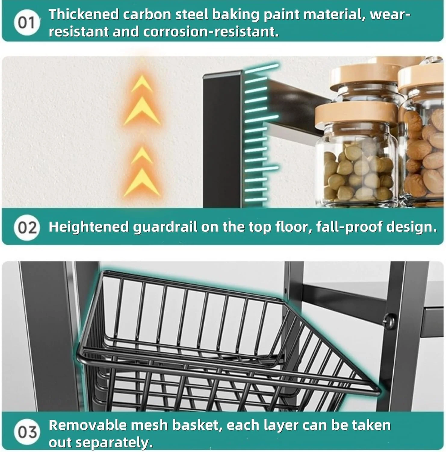 قفسه 4 طبقه TOYBY، قفسه فلزی سنگین با 4 طبقه، 4 سبد کشویی، چرخ دار، صرفه جویی در فضا، قابل تنظیم، سبک معاصر، مشکی، واحد ذخیره سازی آشپزخانه، اتاق نشیمن، گاراژ