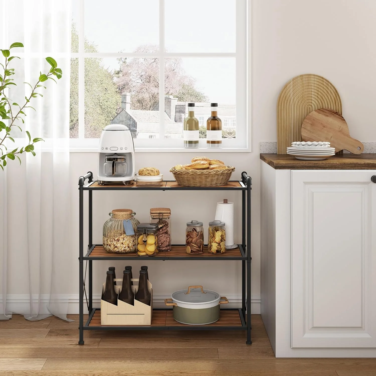 قفسه حمام 3 طبقه Tajsoon، قفسه بندی عریض، قفسه ذخیره سازی چند منظوره ایستاده برای حمام، آشپزخانه، اتاق نشیمن، فلزی، سبک صنعتی/مشکی