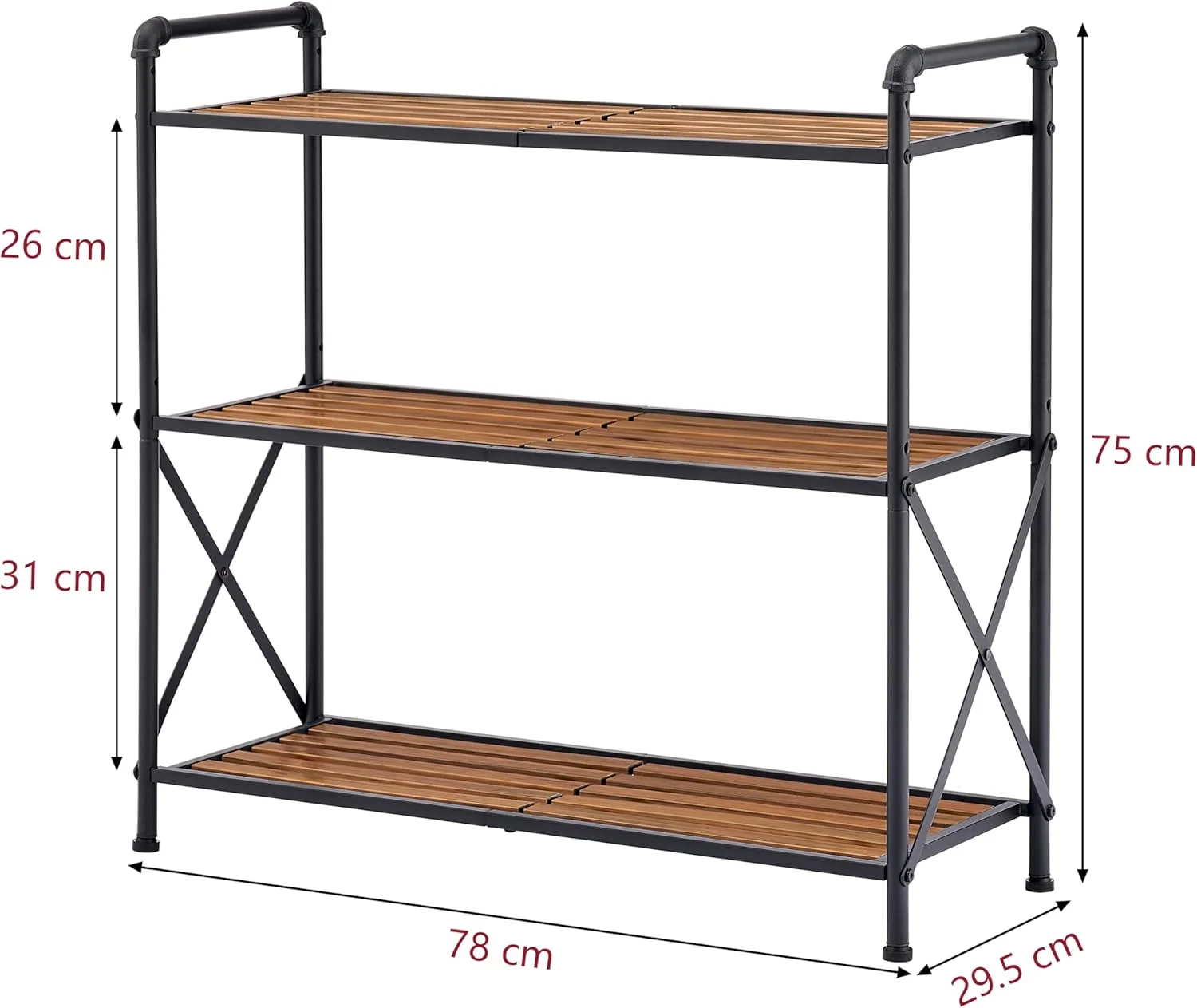 قفسه حمام 3 طبقه Tajsoon، قفسه بندی عریض، قفسه ذخیره سازی چند منظوره ایستاده برای حمام، آشپزخانه، اتاق نشیمن، فلزی، سبک صنعتی/مشکی