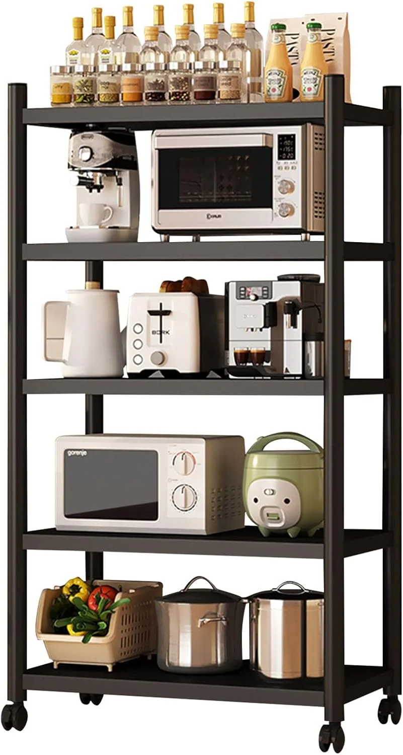 قفسه های ذخیره سازی آشپزخانه DAYONG، قفسه مایکروویو، قفسه های ذخیره سازی فلزی با چرخ های غلتکی، قفسه ذخیره سازی چند منظوره قابل تنظیم برای آشپزخانه، ناهارخوری، گاراژ، دفتر، اتاق خواب، اتاق نشیمن (5 طبقه)