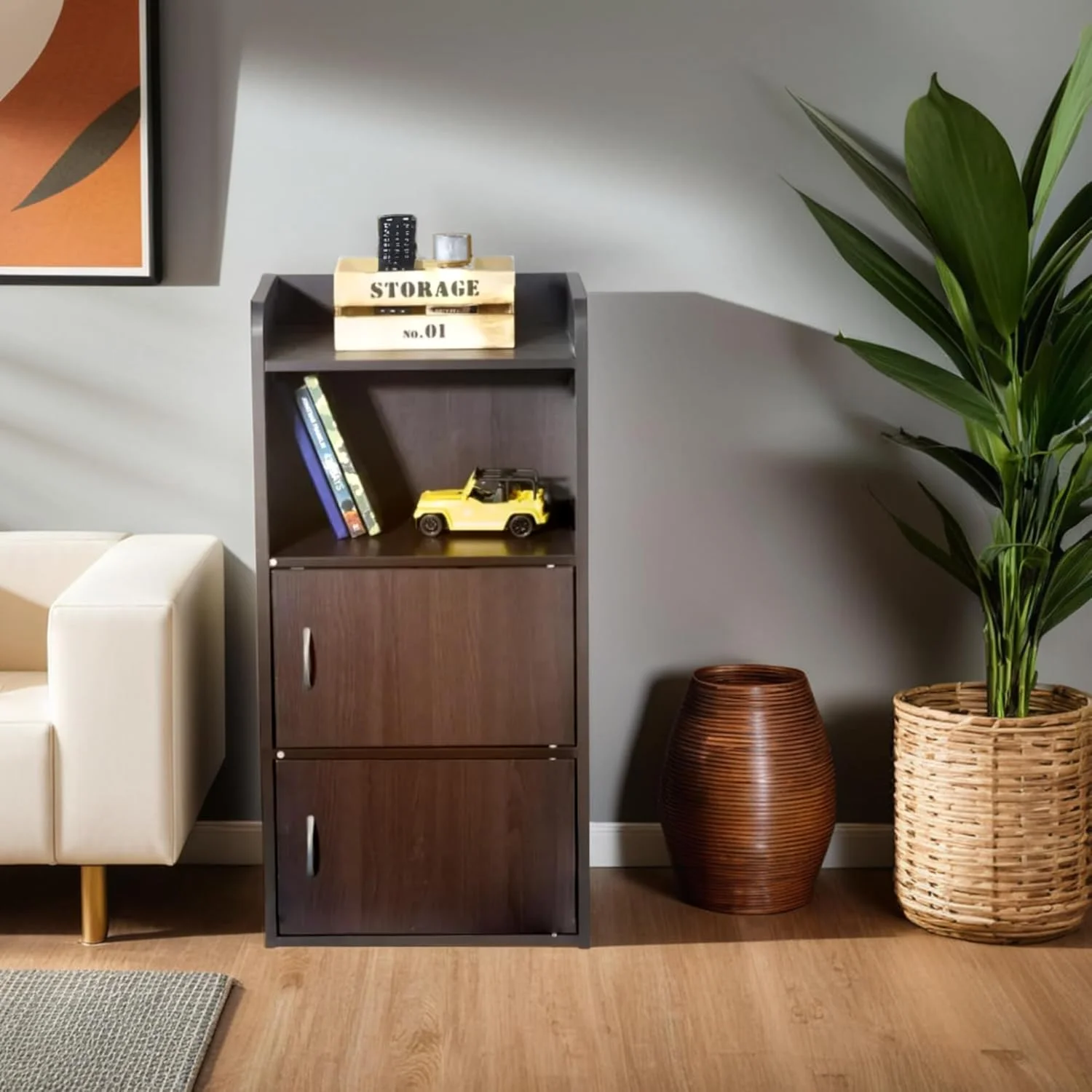 کتابخانه و کابینت ذخیره سازی WT-EASYCARE، قفسه کتاب 4 طبقه با در، قفسه قفسه ذخیره سازی برای کتاب عکس دکوراسیون، در اتاق نشیمن دفتر کتابخانه - ونگه