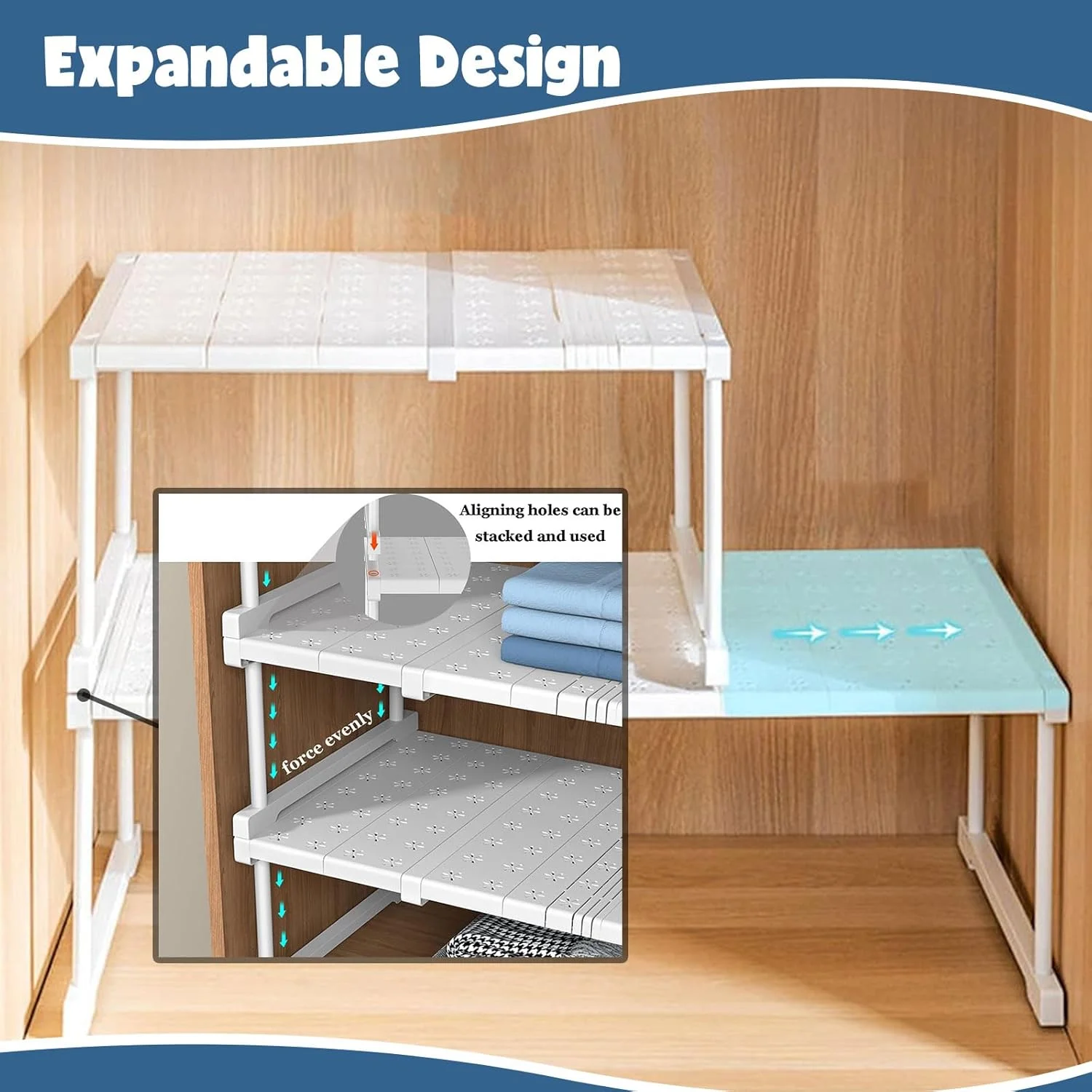 بسته 2 عددی قفسه کابینت قابل گسترش YSOAE، سازمان دهنده قفسه کمد قابل انباشت، قفسه برای آشپزخانه حمام انبار ادویه جات ترشی جات پیشخوان قهوه میز کار خانگی سنگین و ضد لغزش (S: 37-48CM)