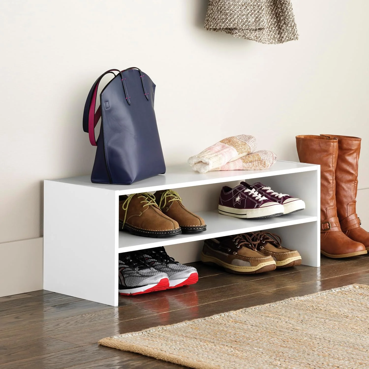 ارگانایزر قفسه ای 2 طبقه و عریض Whitmor با قابلیت چیدن، 31 اینچ، سفید