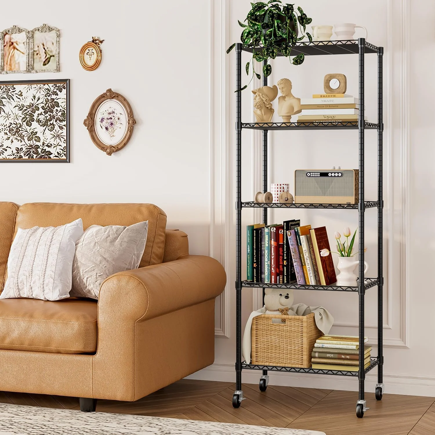 قفسه 5 طبقه فورثکن، قفسه ذخیره سازی قابل تنظیم، قفسه فلزی، قفسه های سیمی 16.5 اینچ طول x 11.8 اینچ عرض x 59 اینچ ارتفاع برای انبار، کمد، آشپزخانه، لباسشویی (مشکی)