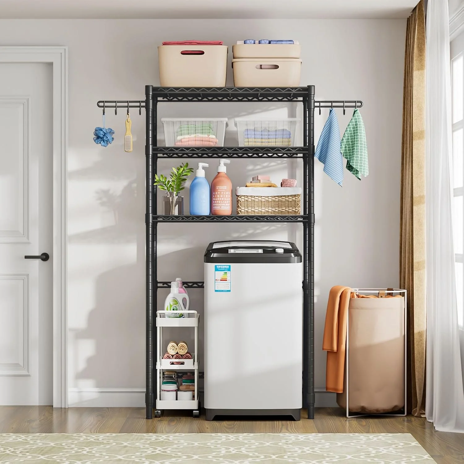 قفسه ذخیره سازی بالای ماشین لباسشویی و خشک کن Forthcan، قفسه سازمان دهنده اتاق لباسشویی با 3 طبقه قفسه با ارتفاع قابل تنظیم و قلاب جانبی، 35 اینچ عرض × 13.4 اینچ عمق × 75.6 اینچ ارتفاع قفسه ذخیره سازی بالای ماشین لباسشویی و خشک کن Forthcan، قفسه سازمان دهنده اتاق لباسشویی با 3 طبقه قفسه با ارتفاع قابل تنظیم و قلاب جانبی، 35 اینچ عرض × 13.4 اینچ عمق × 75.6 اینچ ارتفاع