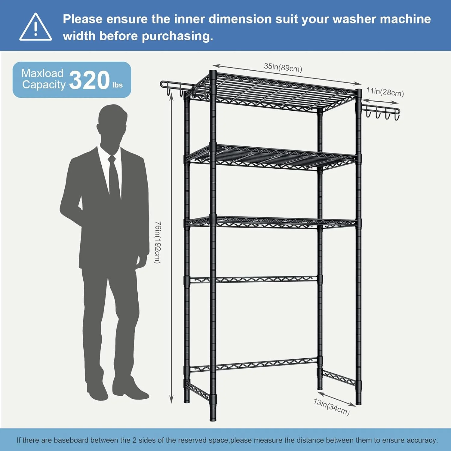 قفسه ذخیره سازی بالای ماشین لباسشویی و خشک کن Forthcan، قفسه سازمان دهنده اتاق لباسشویی با 3 طبقه قفسه با ارتفاع قابل تنظیم و قلاب جانبی، 35 اینچ عرض × 13.4 اینچ عمق × 75.6 اینچ ارتفاع قفسه ذخیره سازی بالای ماشین لباسشویی و خشک کن Forthcan، قفسه سازمان دهنده اتاق لباسشویی با 3 طبقه قفسه با ارتفاع قابل تنظیم و قلاب جانبی، 35 اینچ عرض × 13.4 اینچ عمق × 75.6 اینچ ارتفاع