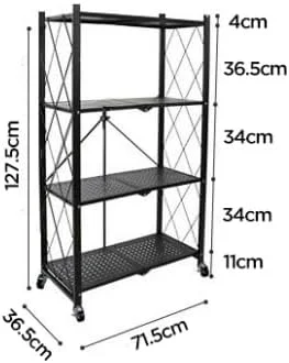 قفسه تاشو 4 طبقه HOMIVA با چرخ، واحد قفسه بندی فلزی سنگین، بدون نیاز به مونتاژ، قفسه های قابل جابجایی، سازمان دهنده متحرک برای آشپزخانه، گاراژ، حمام یا اتاق لباسشویی