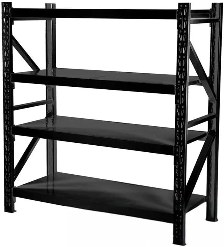 قفسه بندی گاراژ سنگین فلزی انباری 4 طبقه 1 خلیج قفسه بندی قفسه گاراژ قفسه فولادی ظرفیت 300 کیلوگرم هر قفسه مشکی (150Lx 60Dx 200H c)