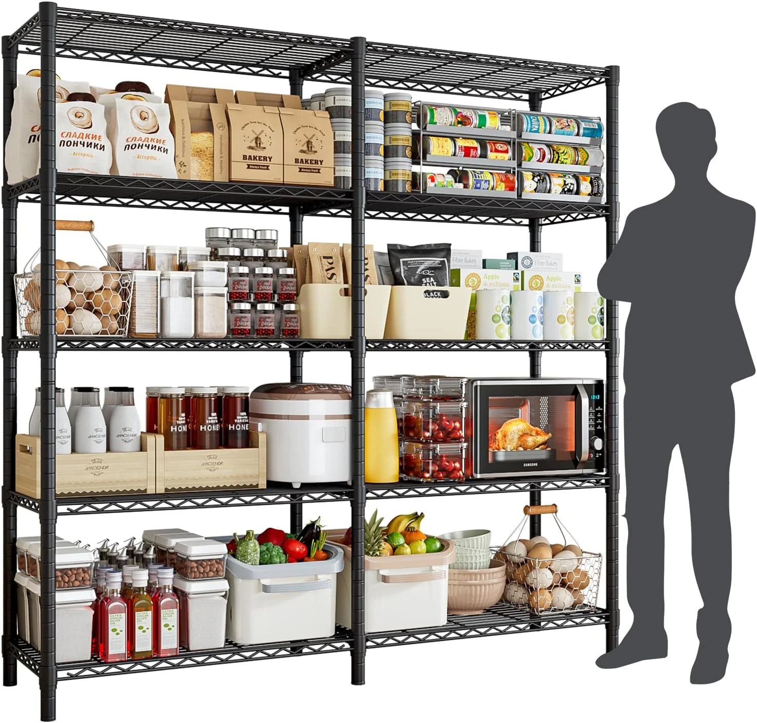 قفسه های ذخیره سازی فورثکن با عرض 61.2 اینچ، 5 طبقه، قفسه سیمی، قفسه فلزی قابل تنظیم برای آشپزخانه، انبار، زیرزمین، خوابگاه، 61.2 اینچ عرض * 72.4 اینچ ارتفاع * 15.7 اینچ عمق