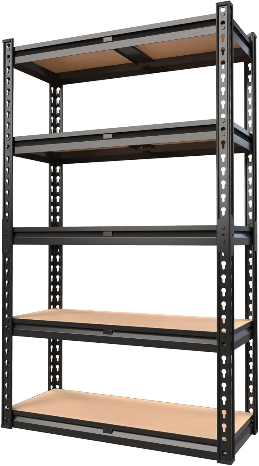 قفسه فولادی 5 طبقه بدون پیچ PrimeOz - قفسه انبار با قاب لبه دار و تخته های MDF ضخیم، ایده آل برای استفاده در گاراژ، انبار، فروشگاه، دفتر یا خانه (قاب مشکی و MDF ساده، 183*100*40 سانتی متر، 5 طبقه) قفسه فولادی 5 طبقه بدون پیچ PrimeOz - قفسه انبار با قاب لبه دار و تخته های MDF ضخیم، ایده آل برای استفاده در گاراژ، انبار، فروشگاه، دفتر یا خانه (قاب مشکی و MDF ساده، 183*100*40 سانتی متر، 5 طبقه)