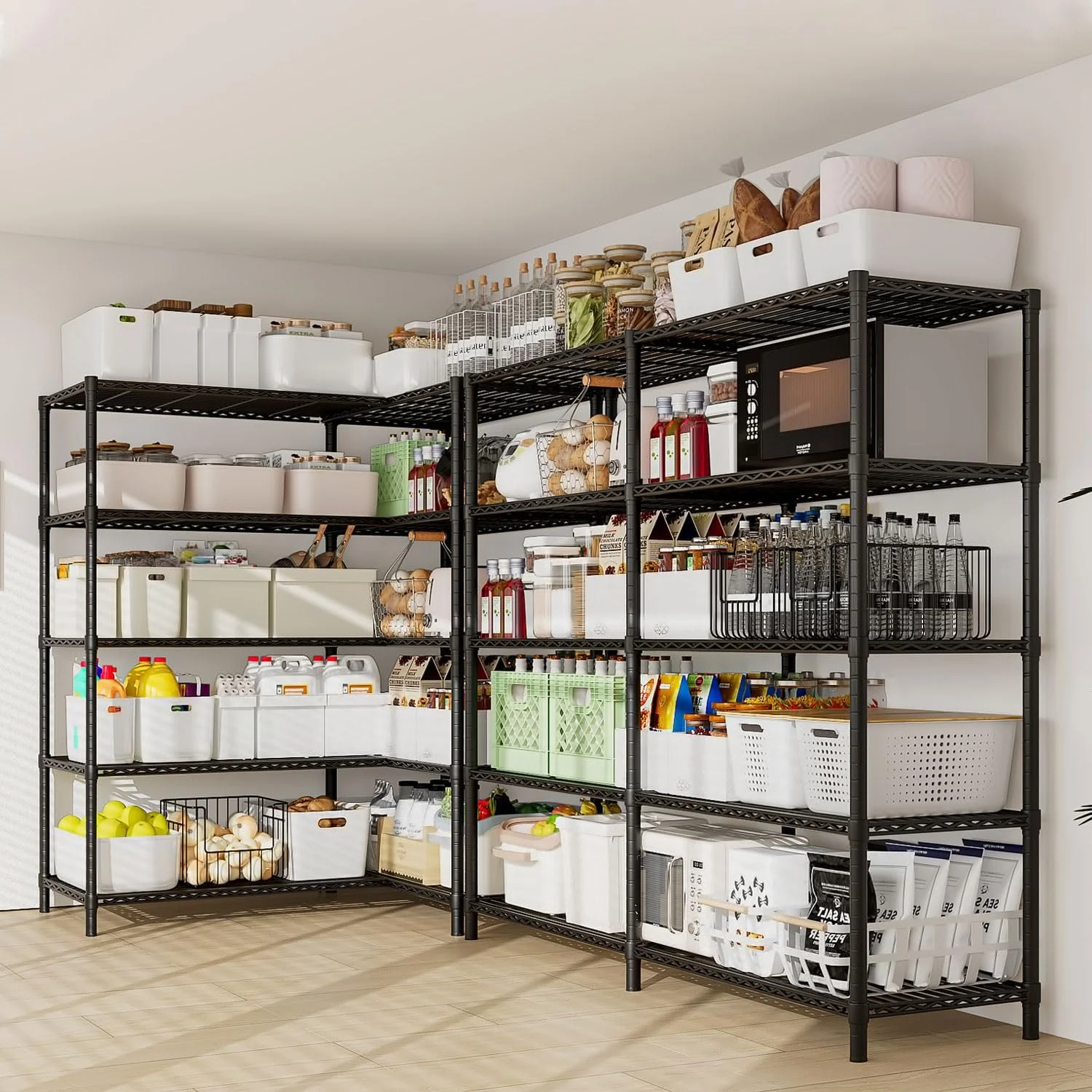 قفسه فلزی سنگین سولرکنم، قفسه قابل تنظیم 5 طبقه (ظرفیت بار 1100 پوند)، قفسه سیمی فولادی (مشکی، 175 x 40 x 184 سانتی متر)