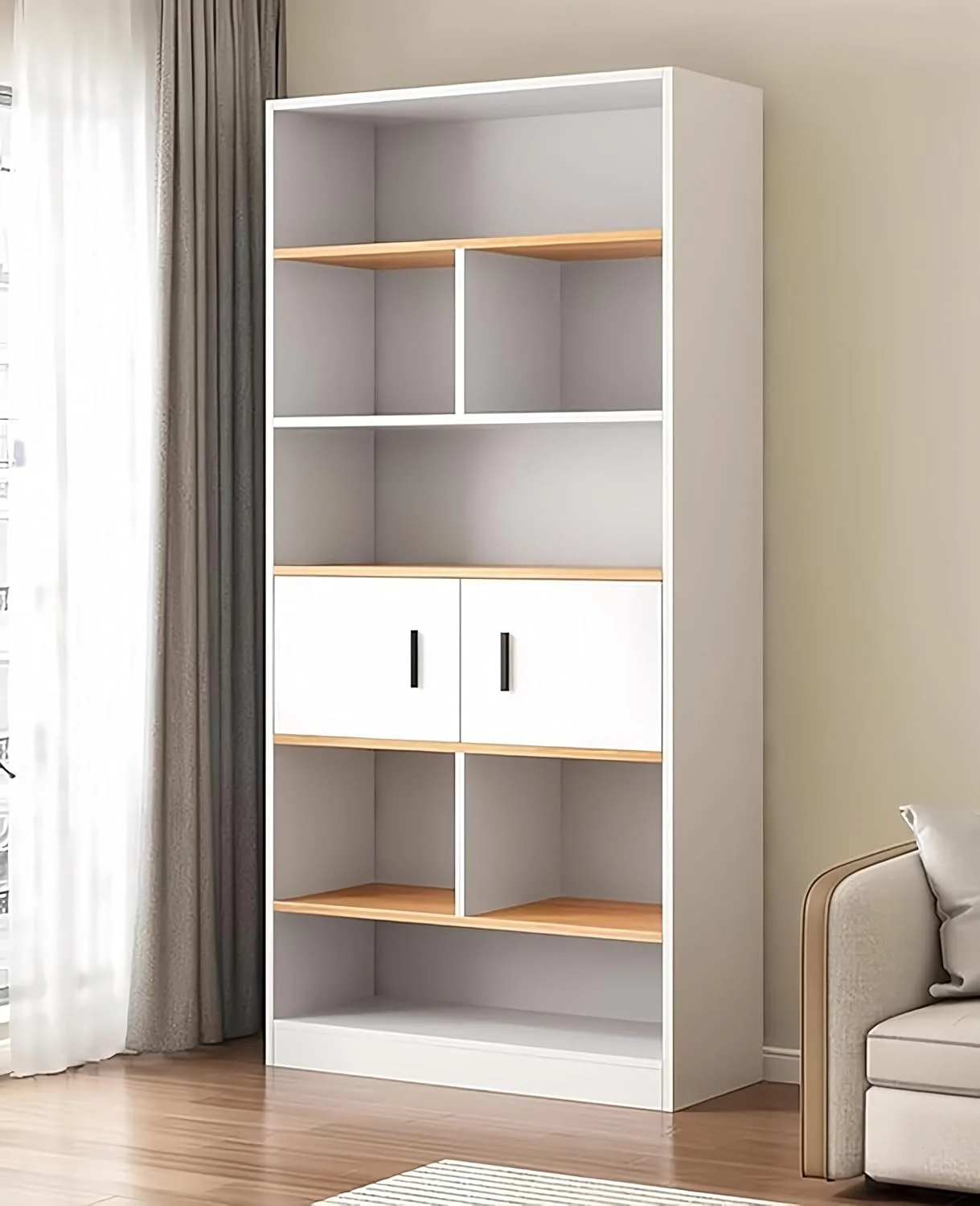 کتابخانه مدرن جومیلا با کابینت، سفید، سازمان دهنده ذخیره سازی 5 طبقه، طراحی قفسه های باز، 62x24x181 سانتی متر، اتاق نشیمن اداری (62x24x181 سانتی متر) کتابخانه مدرن جومیلا با کابینت، سفید، سازمان دهنده ذخیره سازی 5 طبقه، طراحی قفسه های باز، 62x24x181 سانتی متر، اتاق نشیمن اداری (62x24x181 سانتی متر)