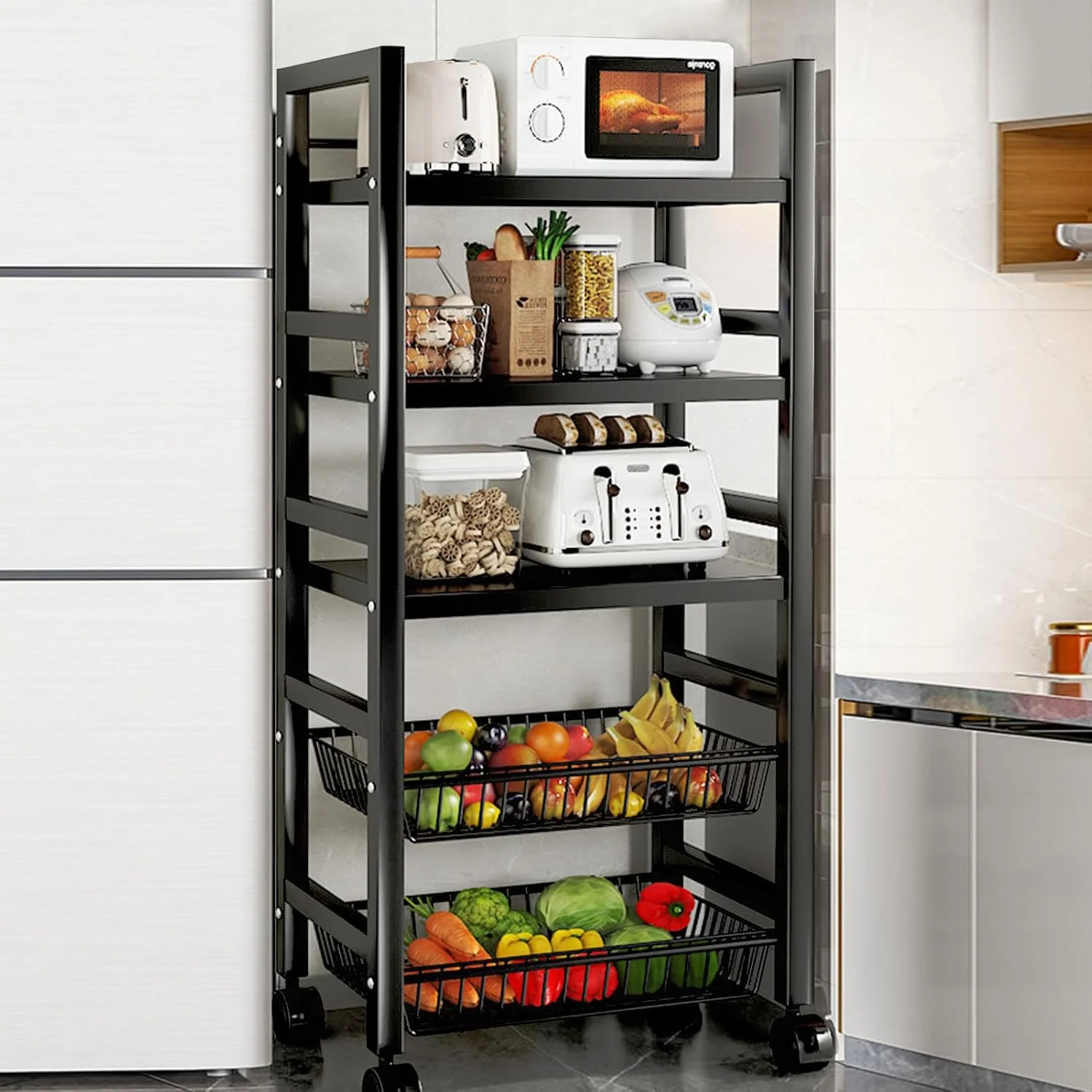 قفسه های ذخیره سازی آشپزخانه 5 طبقه، قفسه های فلزی برای قفسه انبار ذخیره سازی با چرخ های غلتکی، قفسه ذخیره سازی چند منظوره متحرک، قفسه ایستاده برای آشپزخانه/اتاق خواب/کمد لباسشویی قفسه های ذخیره سازی آشپزخانه 5 طبقه، قفسه های فلزی برای قفسه انبار ذخیره سازی با چرخ های غلتکی، قفسه ذخیره سازی چند منظوره متحرک، قفسه ایستاده برای آشپزخانه/اتاق خواب/کمد لباسشویی