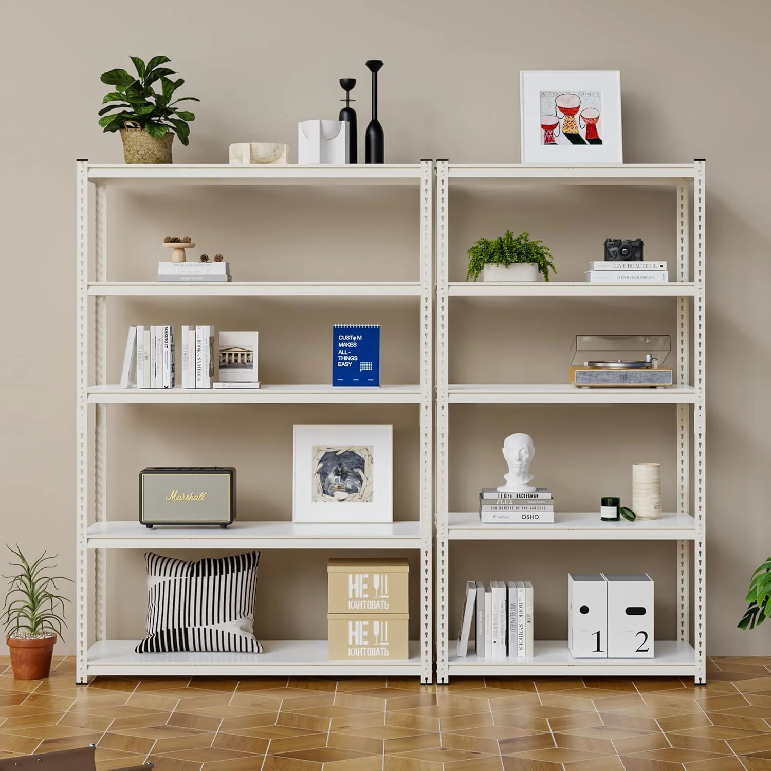 قفسه های انبارداری WWI، قفسه های فلزی، قفسه فولادی 180 سانتی متری، قفسه فلزی پنج طبقه، قفسه فلزی با قابلیت تنظیم ارتفاع (سفید، 120 * 40)