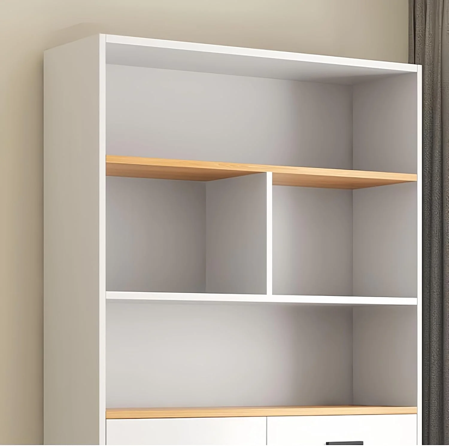 کتابخانه مدرن جومیلا با کابینت، سفید، سازمان دهنده ذخیره سازی 5 طبقه، طراحی قفسه های باز، 62x24x181 سانتی متر، اتاق نشیمن اداری (62x24x181 سانتی متر)