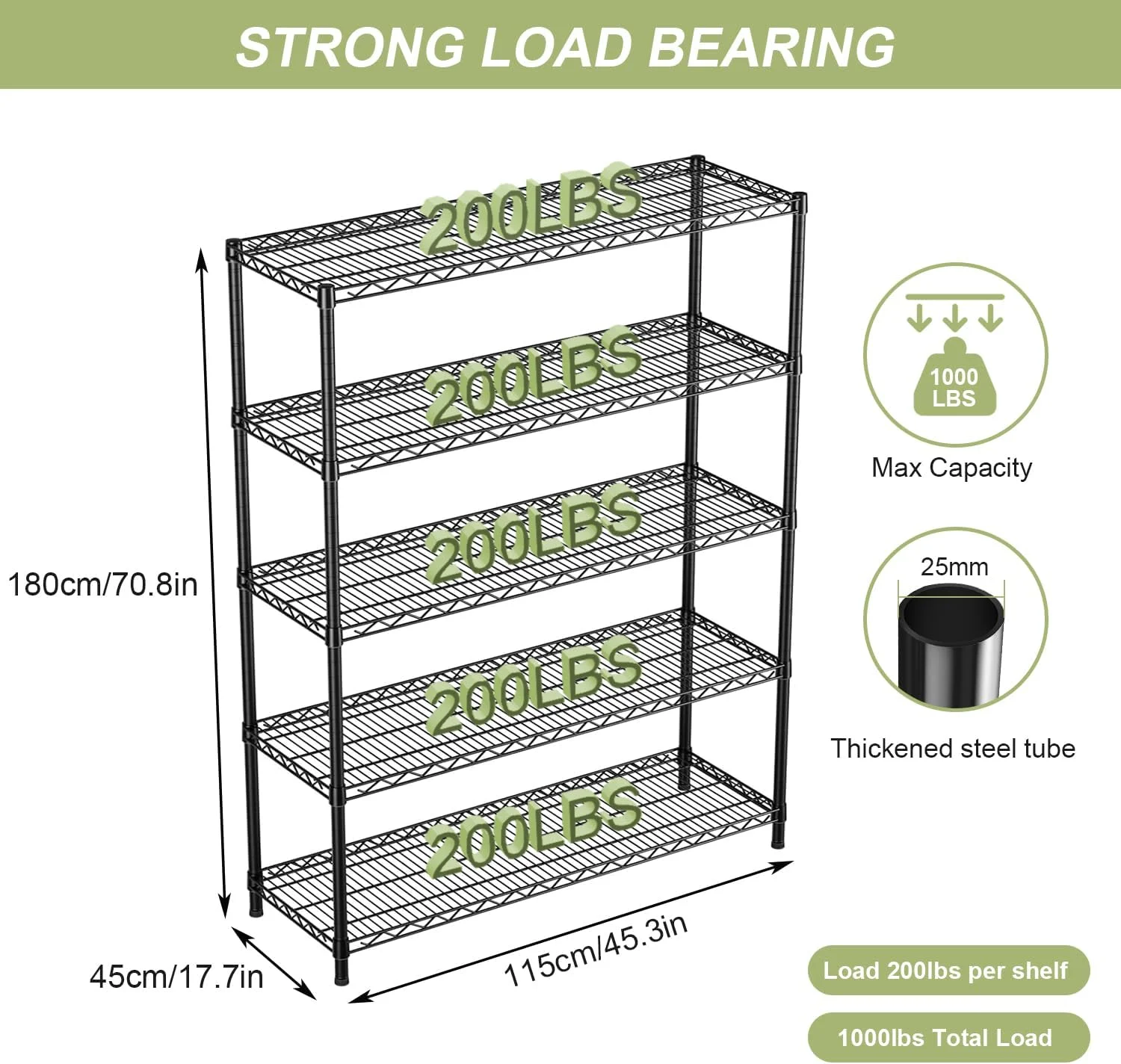 قفسه های ذخیره سازی Forthcan با عرض 45.5 اینچ، 5 طبقه قابل تنظیم، فلزی سنگین، صنعتی، مناسب برای آشپزخانه، انبار، زیرزمین، خوابگاه، ابعاد 45.5 اینچ عرض x 70.8 اینچ ارتفاع x 17.5 اینچ عمق